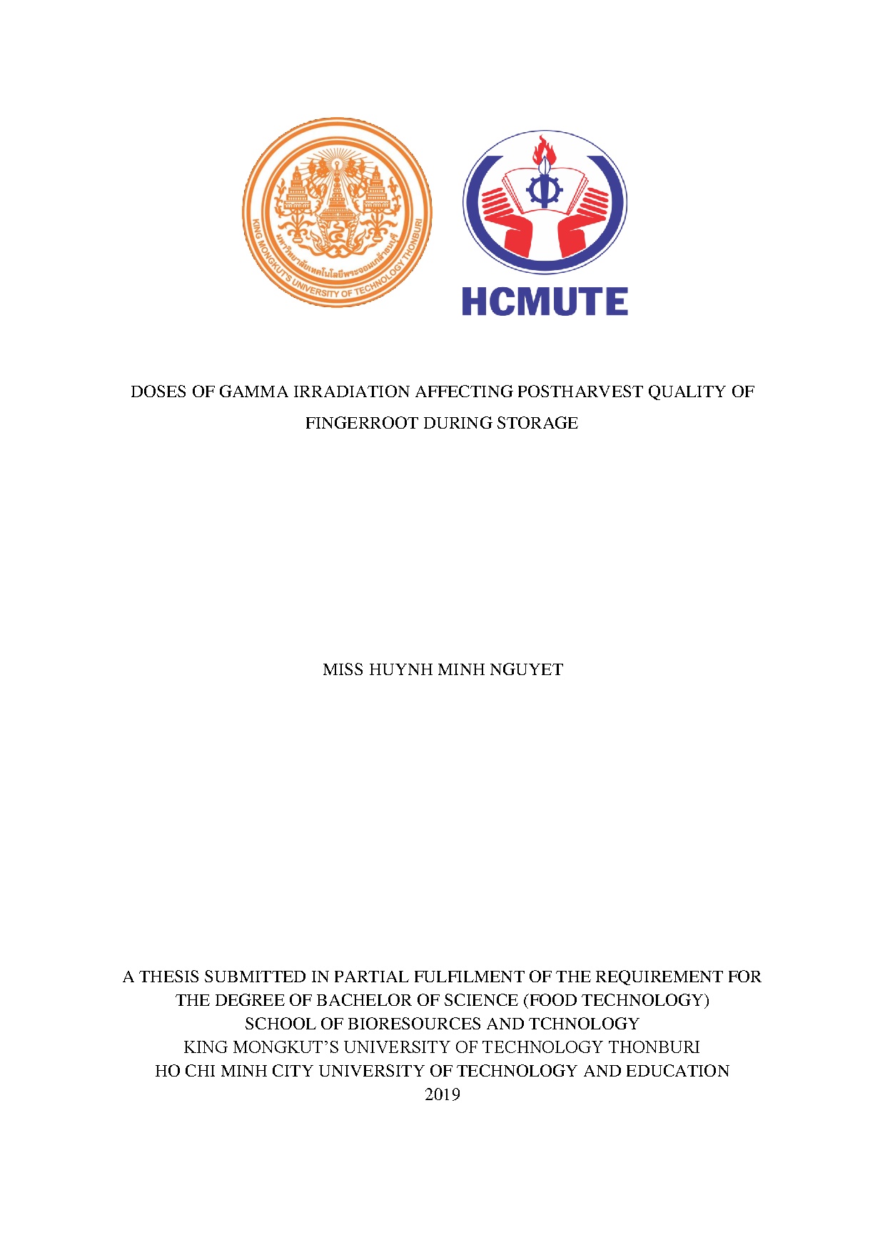 Đồ án tốt nghiệp - Doses of gamma irradiation affecting postharvest quality of fingeroot during S