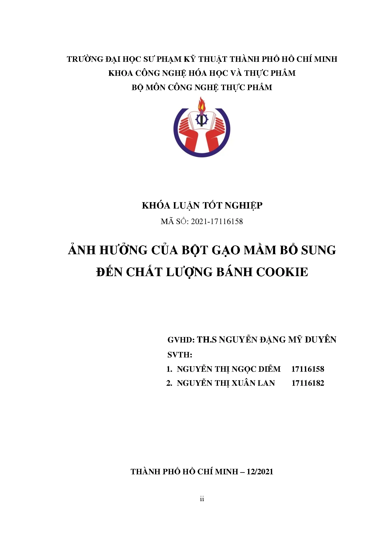 Đồ án tốt nghiệp - Ảnh hưởng của bột gạo mầm bổ sung đến chất lượng bánh cookie
