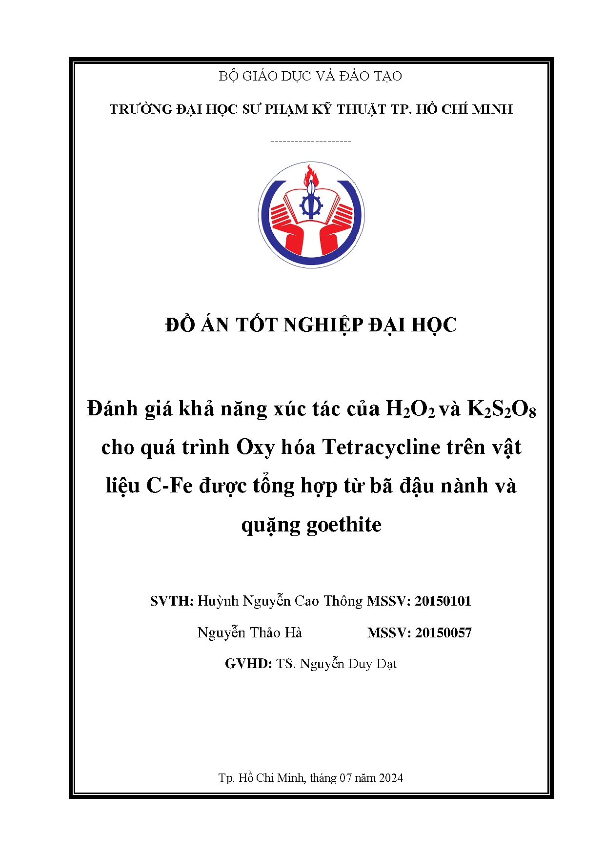 Đồ án tốt nghiệp - Đánh giá khả năng xúc tác của H₂O₂ Và K₂S₂O₈ cho quá trình oxy HTTVLCĐTHTBĐNVQG
