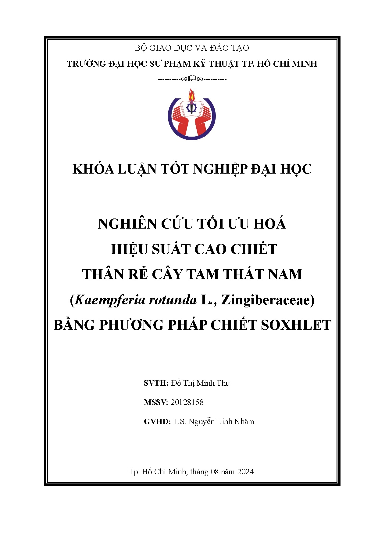 Đồ án tốt nghiệp - Nghiên cứu tối ưu hóa hiệu suất cao chiết thân rễ cây Tam Thất Nam ( RLZBPPCS