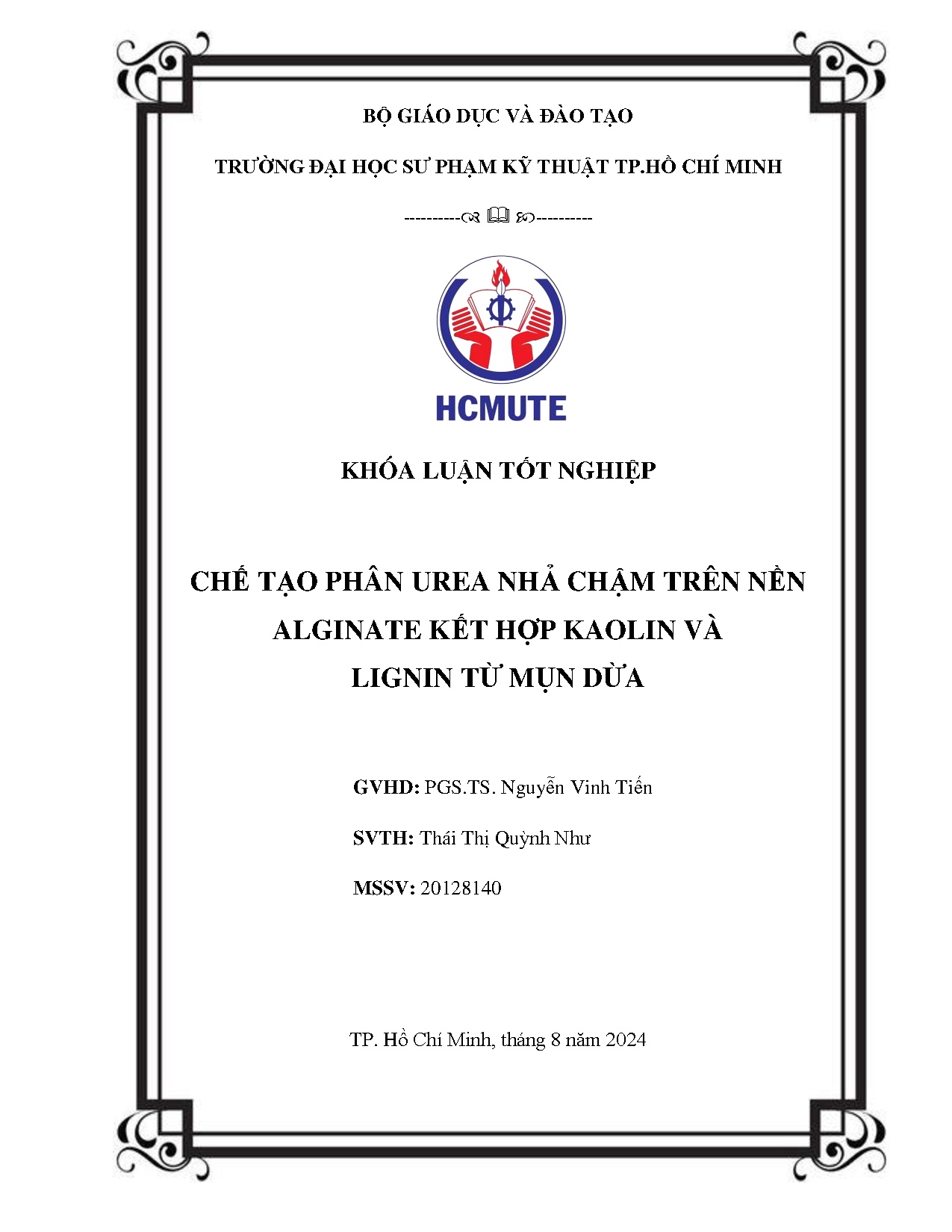 Đồ án tốt nghiệp - Chế tạo phân urea nhả chậm trên nền Alginate kết hợp Kaolin và Lignin từ mụn dừa