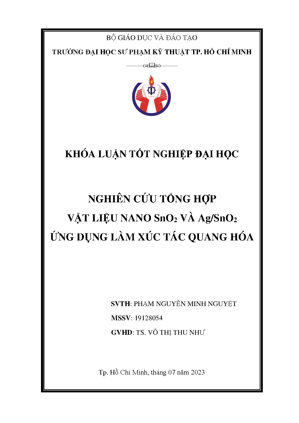 Đồ án tốt nghiệp - Nghiên cứu tổng hợp vật liệu Nano SnO2 và Ag/SnO2 ứng dụng làm xúc tác quang hóa