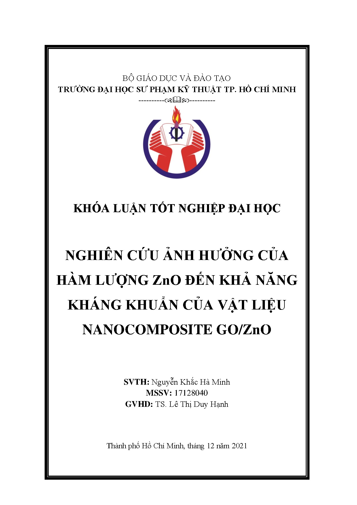 Đồ án tốt nghiệp - Nghiên cứu ảnh hưởng của hàm lượng ZnO đến khả năng kháng khuẩn của vật liệu NG