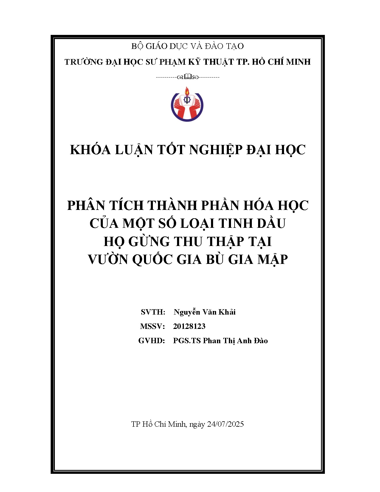 Đồ án tốt nghiệp - Phân tích thành phần hóa học của một số loại tinh dầu họ gừng thu thập tại VQGBGM