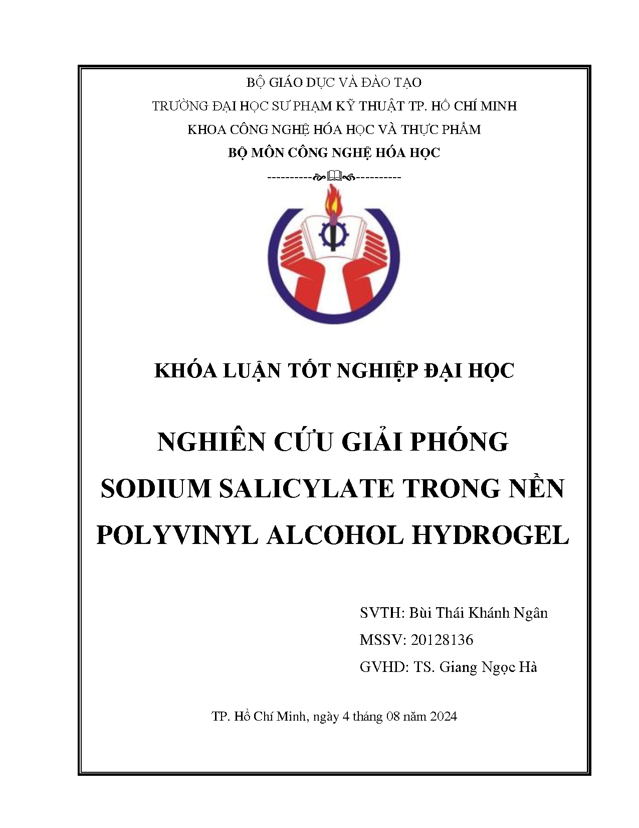 Đồ án tốt nghiệp - Nghiên cứu giải phóng sodium salicylate trong nền polyvinyl alcohol hydrogel