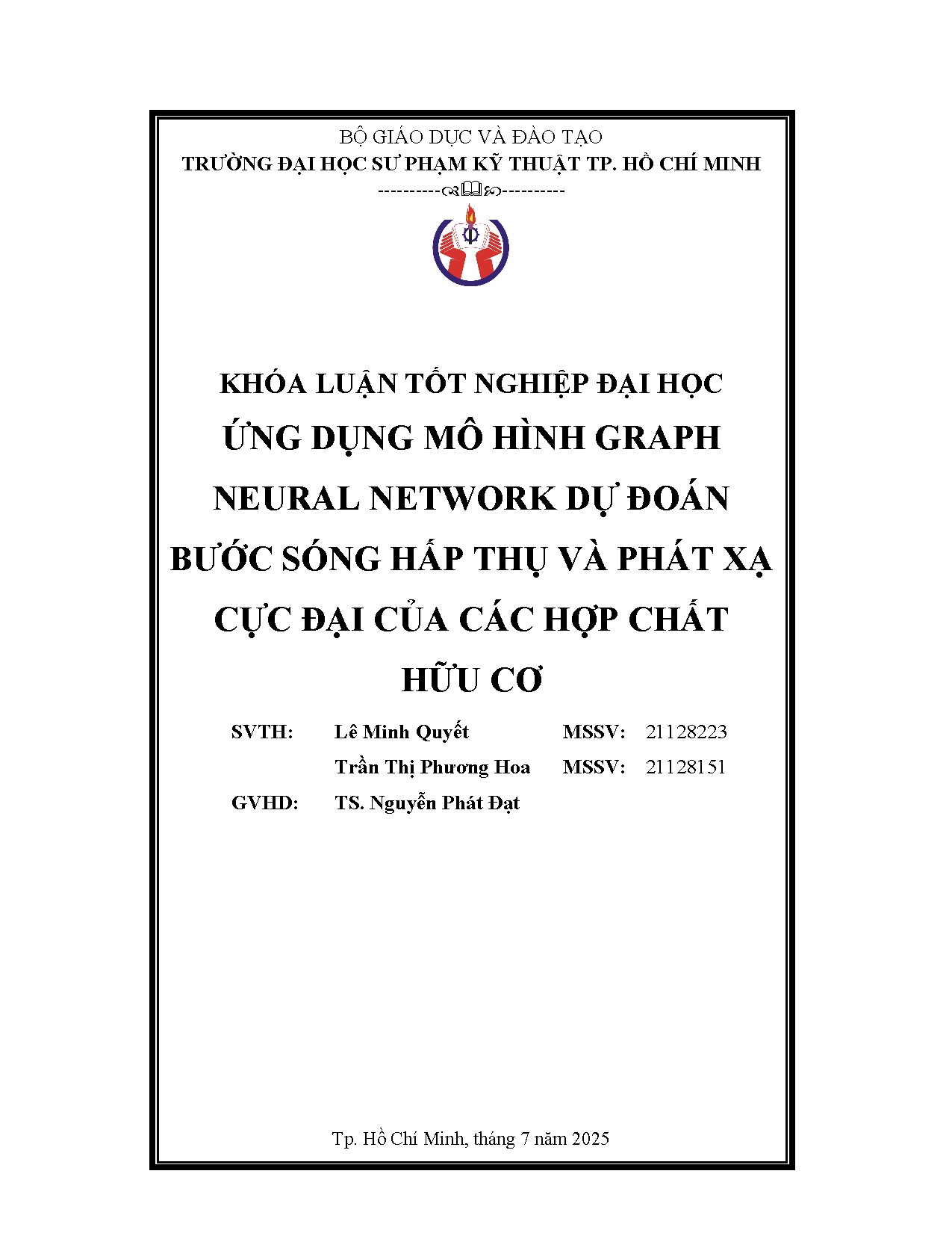 Đồ án tốt nghiệp - Ứng dụng mô hình Graph Neural Network dự đoán bước sóng hấp thụ và phát XCĐCCHCHC