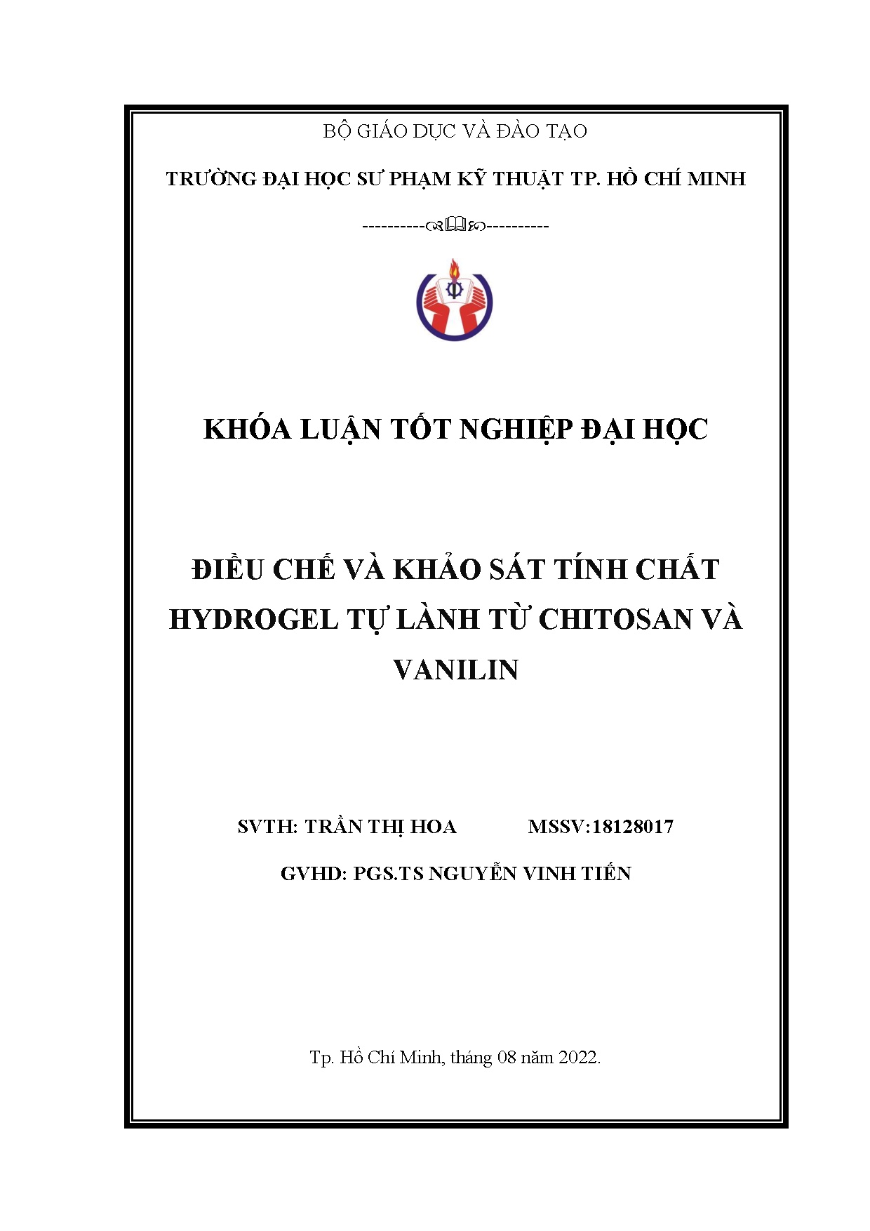 Đồ án tốt nghiệp - Điều chế và khảo sát tính chất Hydrogel tự lành từ Chitosan và Vanilin