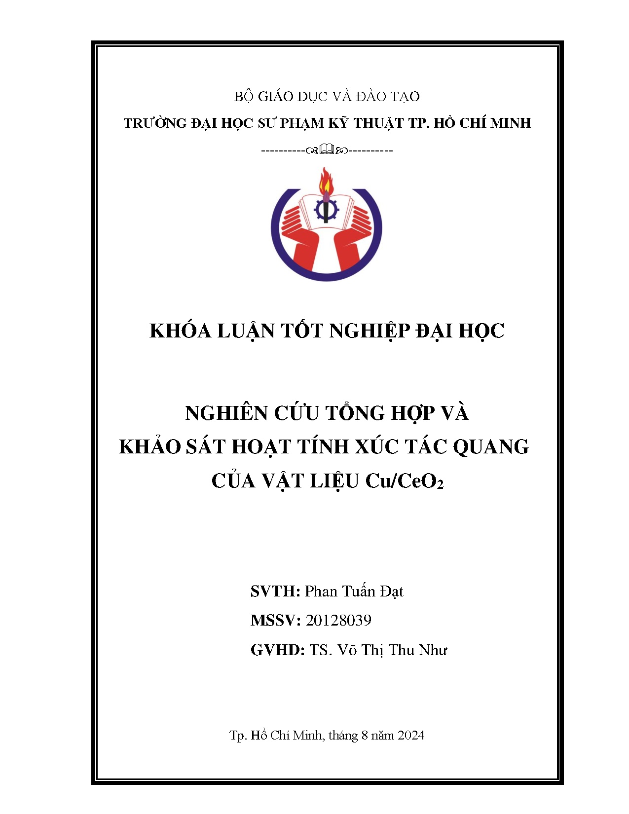 Đồ án tốt nghiệp - Nghiên cứu tổng hợp và khảo sát hoạt tính xúc tác quang của vật liệu Cu/CeO2