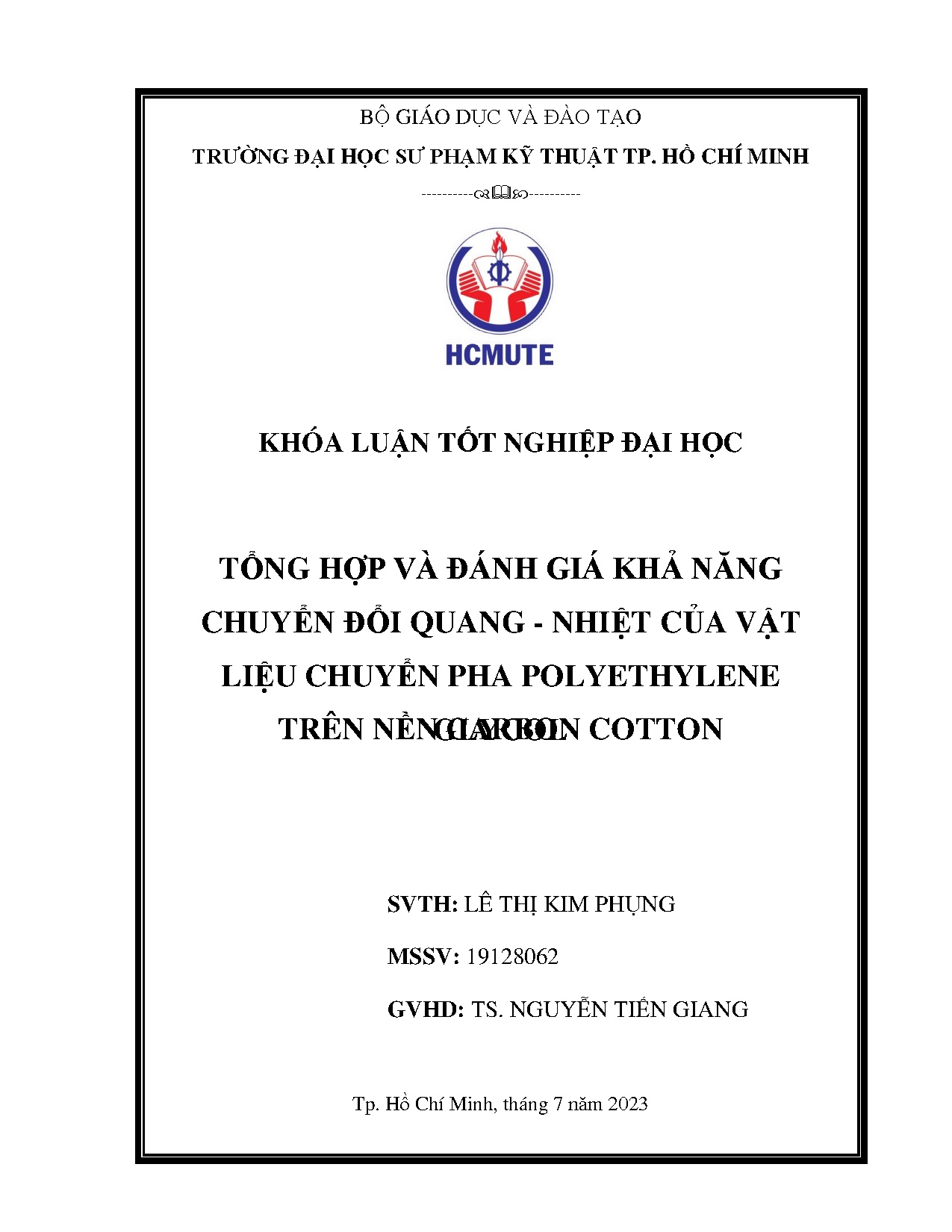 Đồ án tốt nghiệp - Tổng hợp và đánh giá khả năng chuyển đổi quang - nhiệt của vật liệu CPPGTNCC