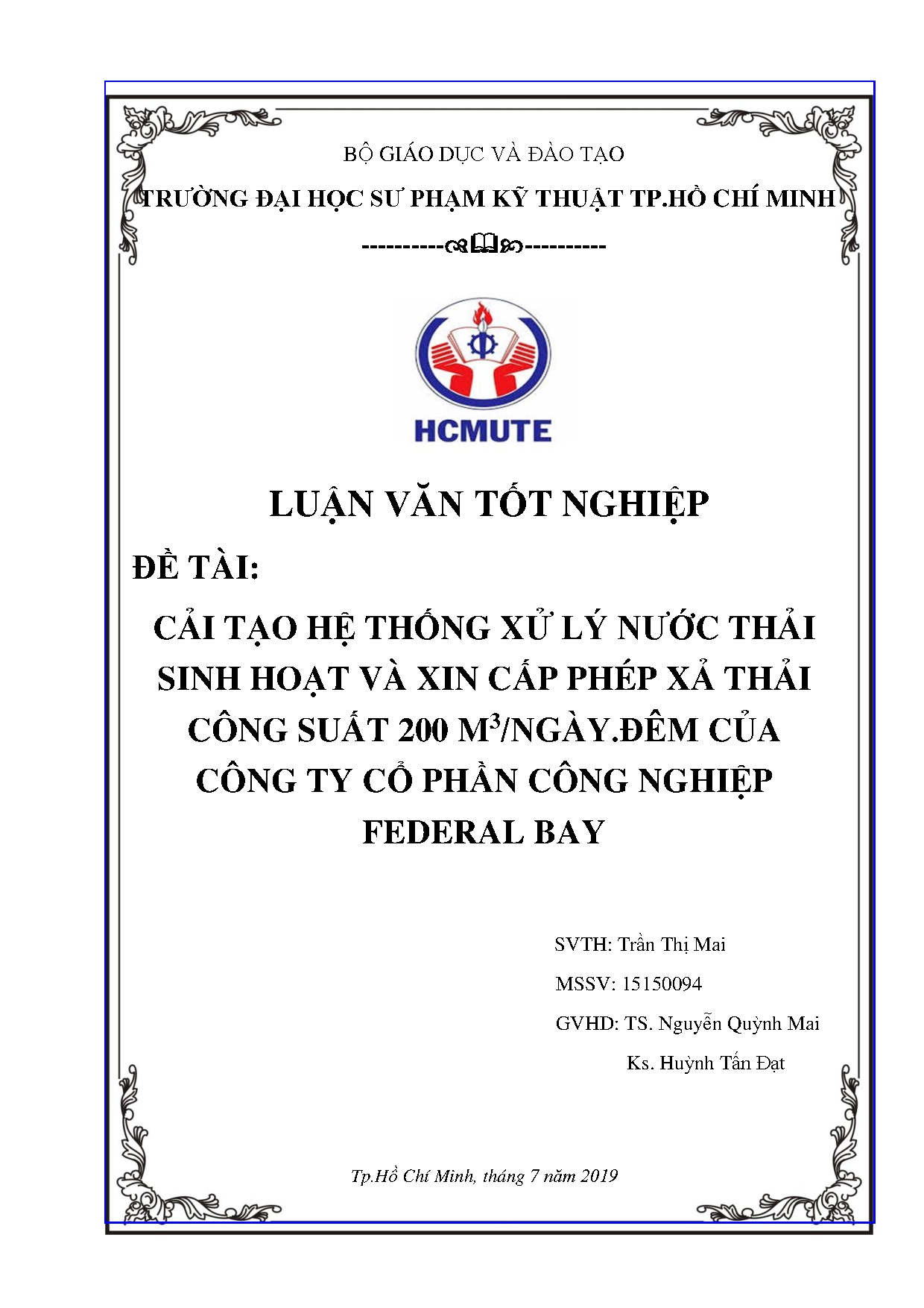 Đồ án tốt nghiệp - Cải tạo hệ thống xử lý nước thải sinh hoạt và xin cấp phép xả TCS 2 MCCTCPCNFB