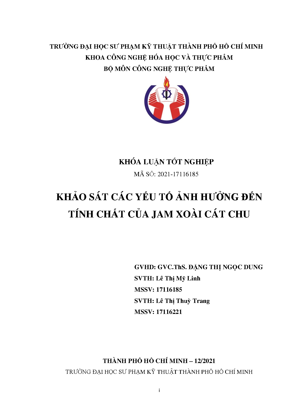 Đồ án tốt nghiệp - Khảo sát các yếu tố ảnh hưởng đến tính chất của Jam xoài cát chu
