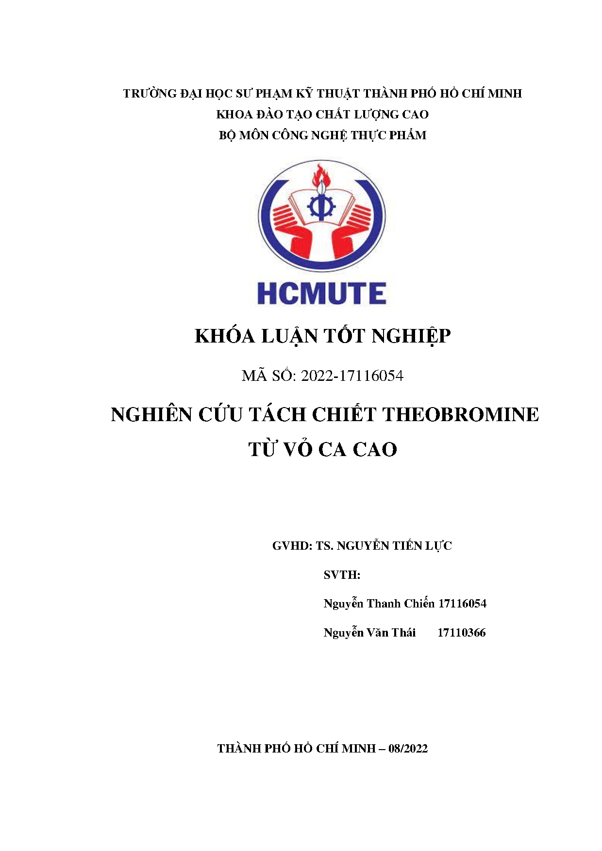 Đồ án tốt nghiệp - Nghiên cứu tách chiết Theobromine từ vỏ Cacao
