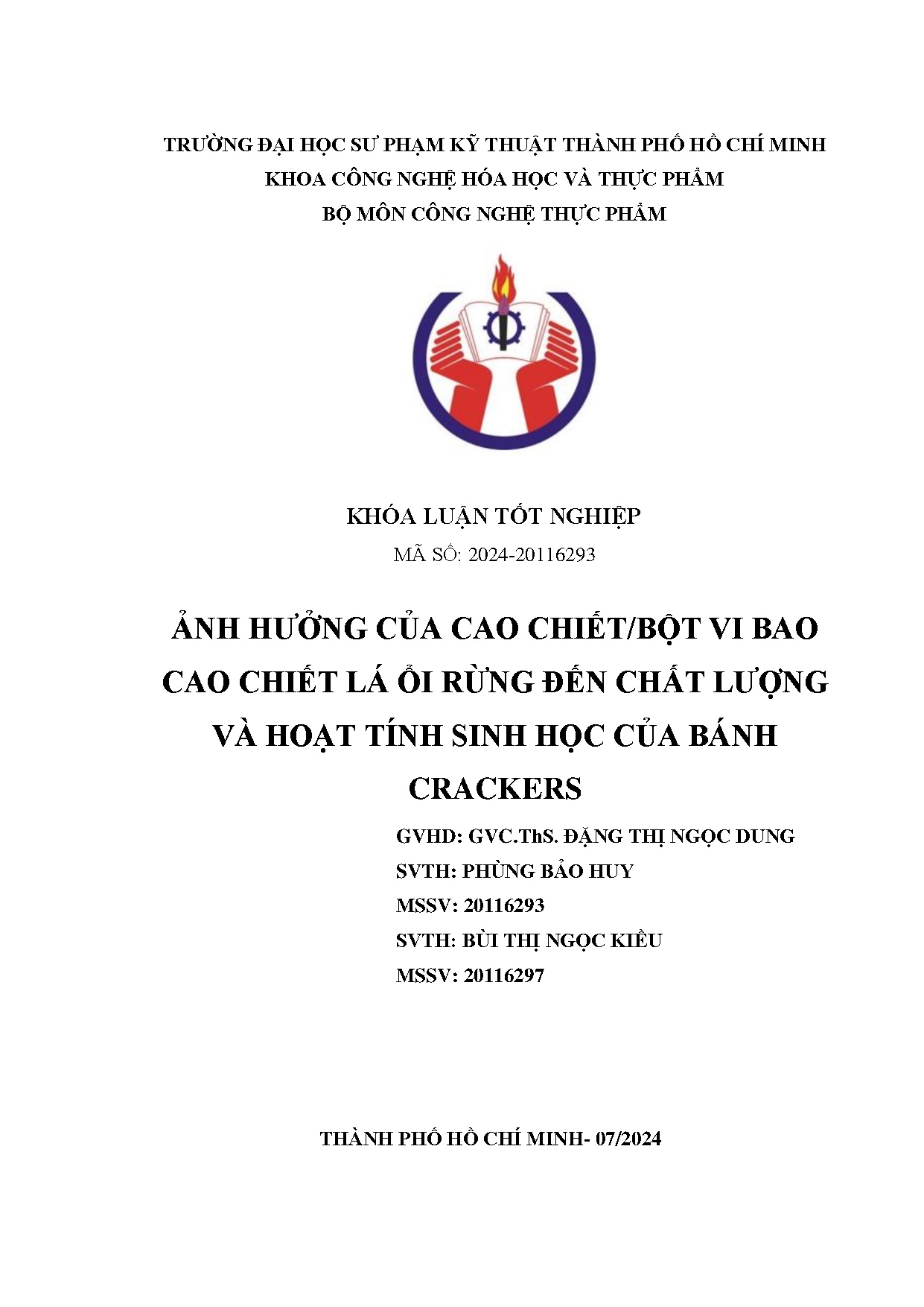 Đồ án tốt nghiệp - Ảnh hưởng của cao chiết/ bột vi bao cao chiết lá ổi rừng đến chất lượng VHTSHCBC