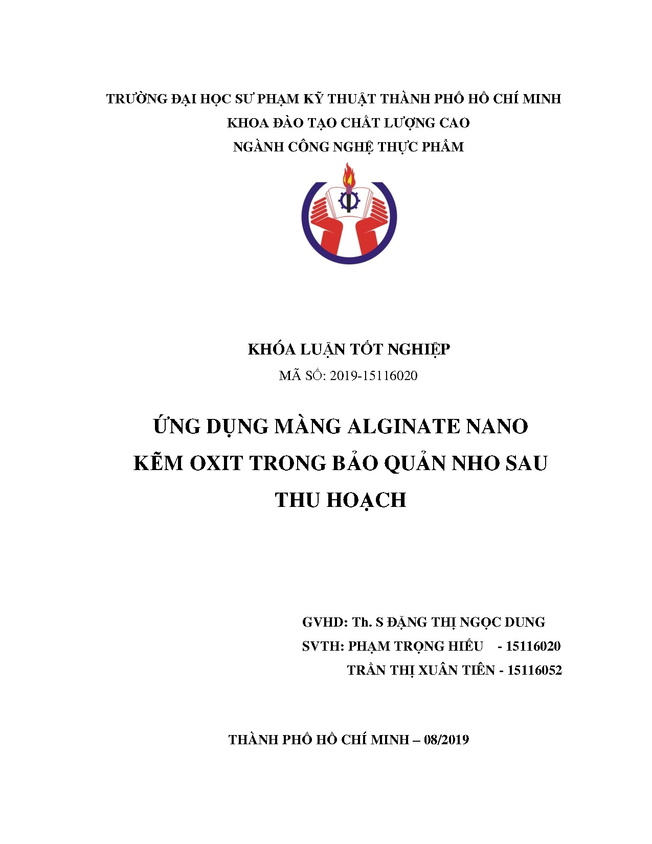 Đồ án tốt nghiệp - Ứng dụng màng Alginate nano kẽm oxit trong bảo quản nho sau thu hoạch