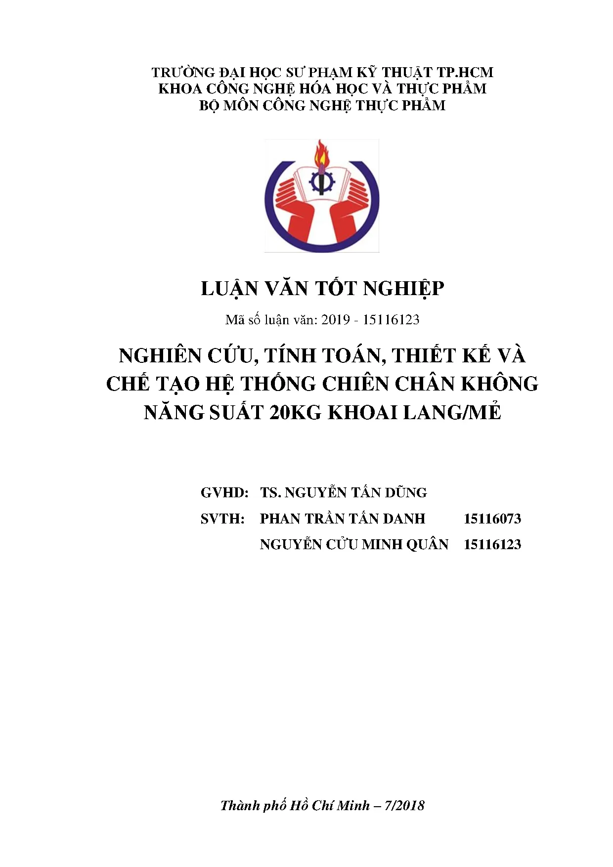 Đồ án tốt nghiệp - Nghiên cứu, tính toán, thiết kế và chế tạo hệ thống chiên chân không năng S 2 KL