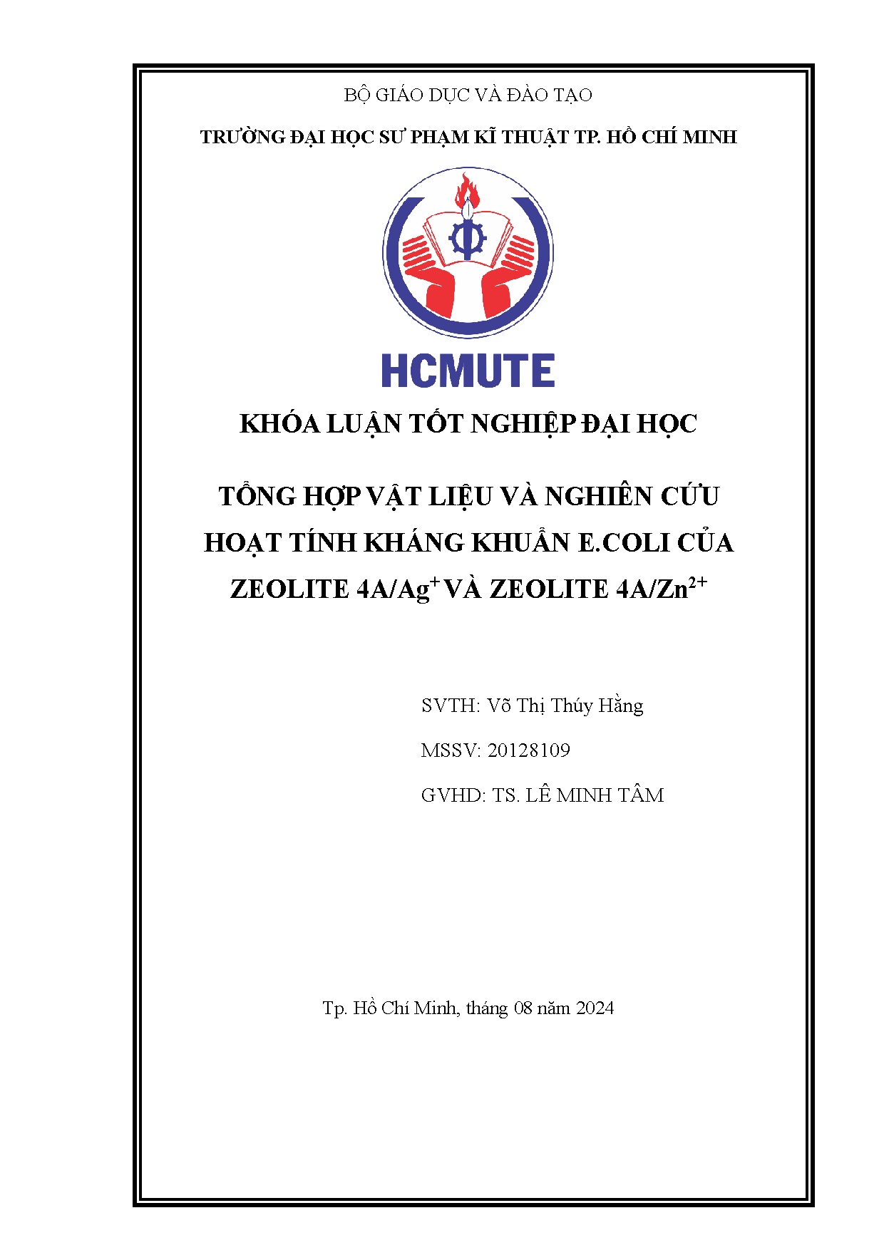 Đồ án tốt nghiệp - Tổng hợp vật liệu và nghiên cứu hoạt tính kháng khuẩn E.Coli của Zeolite 4 VZ 4