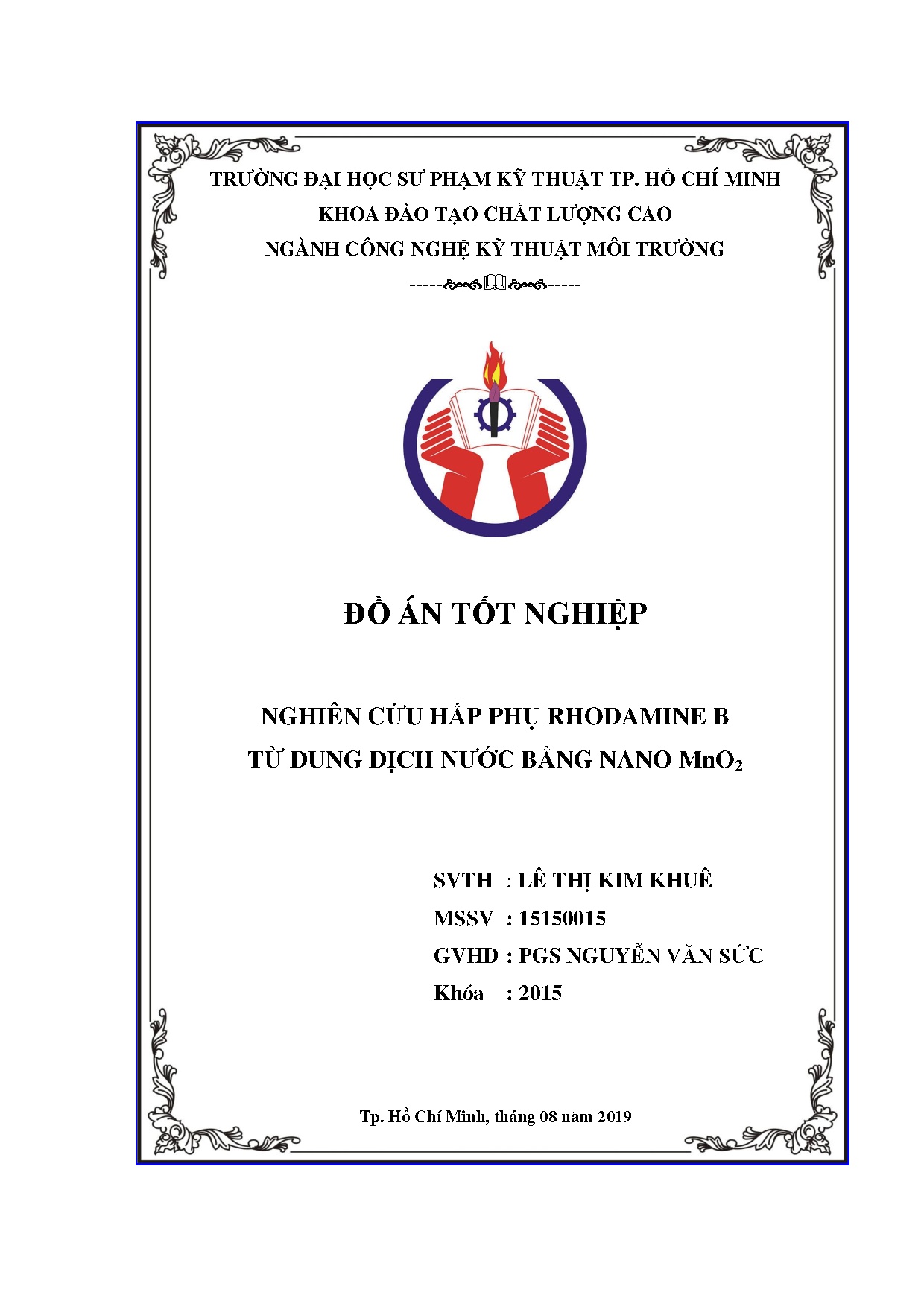 Đồ án tốt nghiệp - Nghiên cứu hấp phụ Rhodamine B từ dung dịch nước bằng nano MnO2