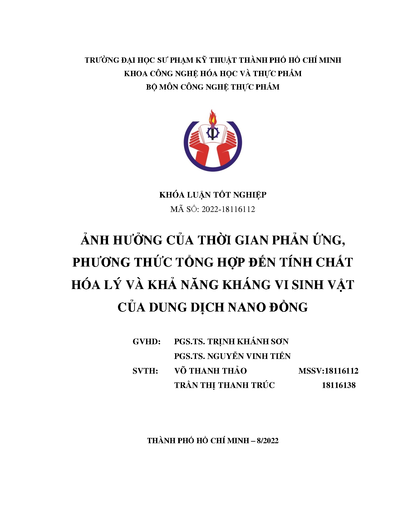 Đồ án tốt nghiệp - Ảnh hưởng của thời gian phản ứng, phương thức tổng hợp đến tính CHLVKNKVSVCDDNĐ