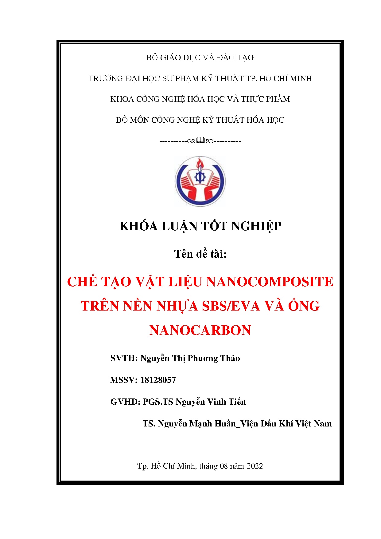 Đồ án tốt nghiệp - Chế tạo vật liệu Nanocomposite trên nền nhựa SBS/EVA và ống Nanocarbon