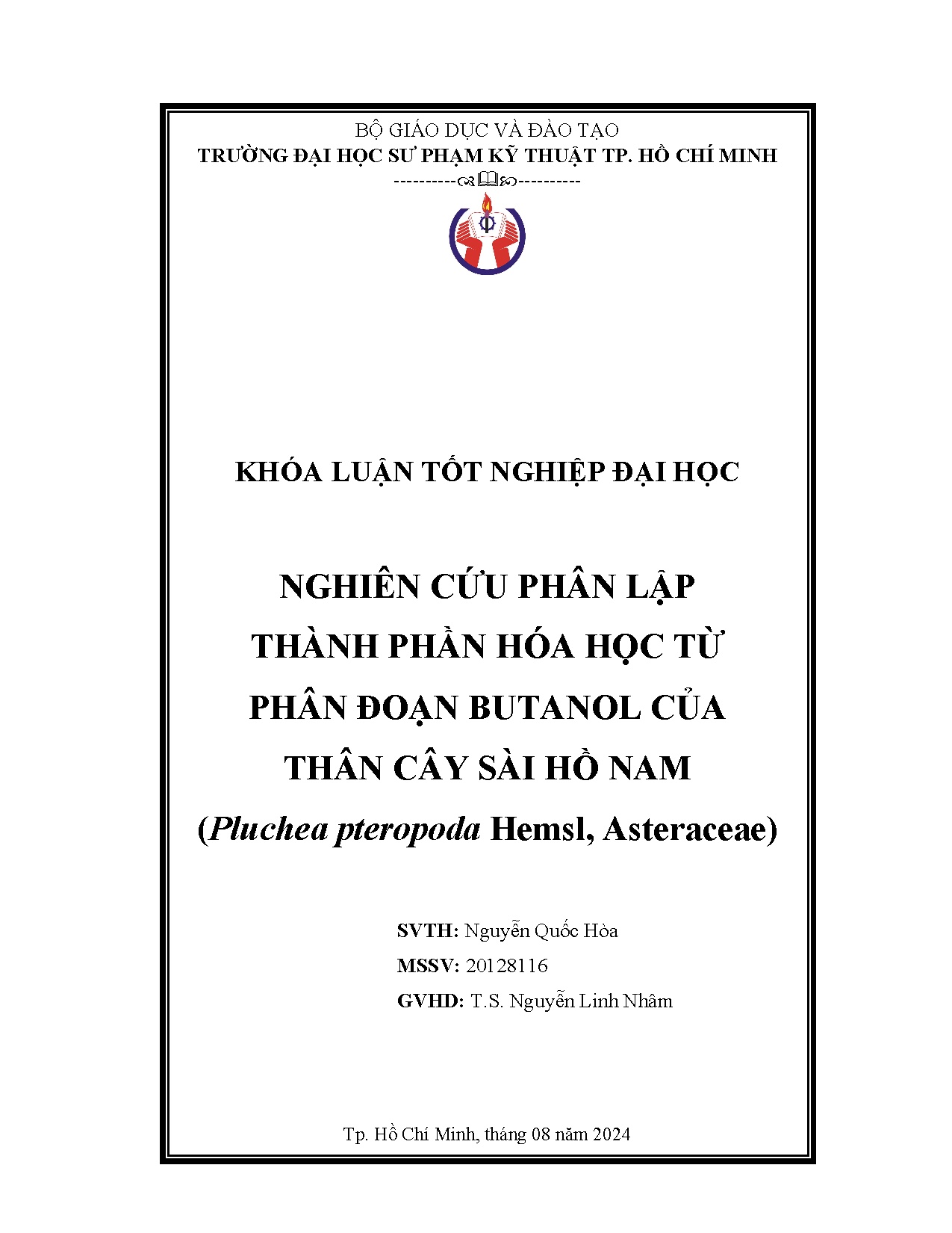 Đồ án tốt nghiệp - Nghiên cứu phân lập thành phần hóa học từ đoạn butanol của thân cây Sài HN ( PHA