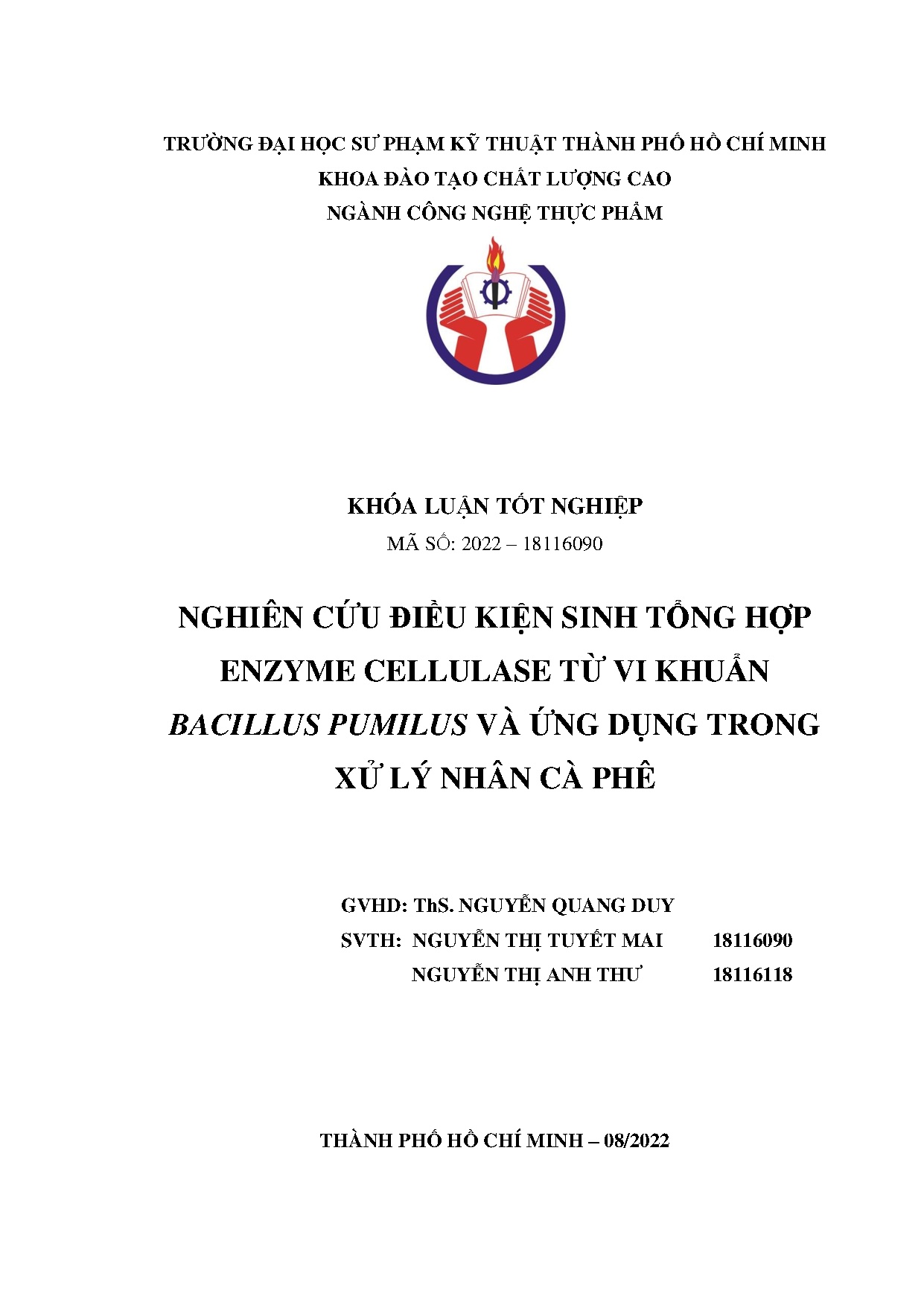 Đồ án tốt nghiệp - Nghiên cứu ĐK sinh tổng hợp Enzyme Cellulase từ VK Bacillus Pumilus và UDTXLNCP