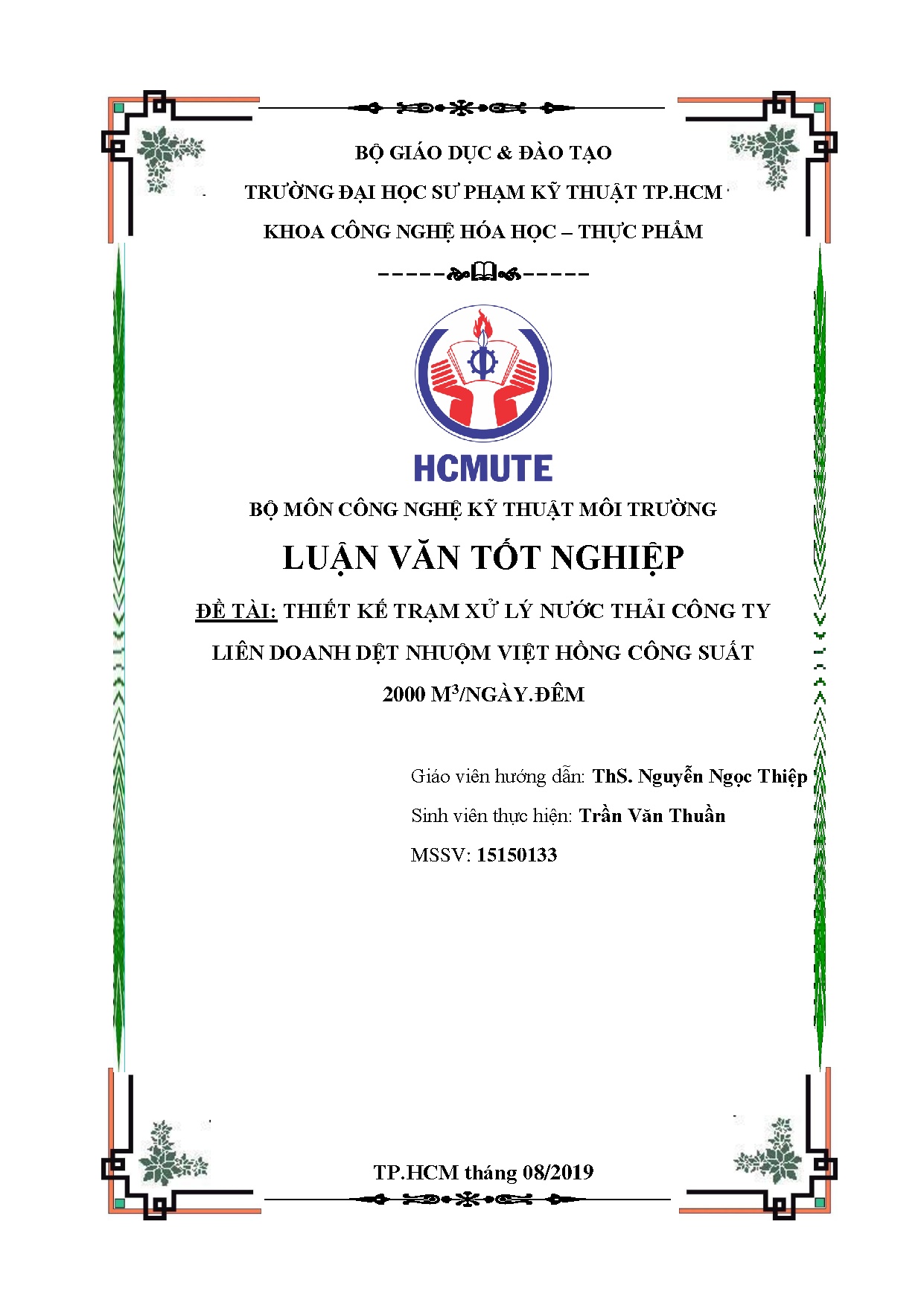 Đồ án tốt nghiệp - Thiết kế trạm xử lý nước thải công ty Liên doanh dệt nhuộm Việt Hồng, công S 2 MĐ