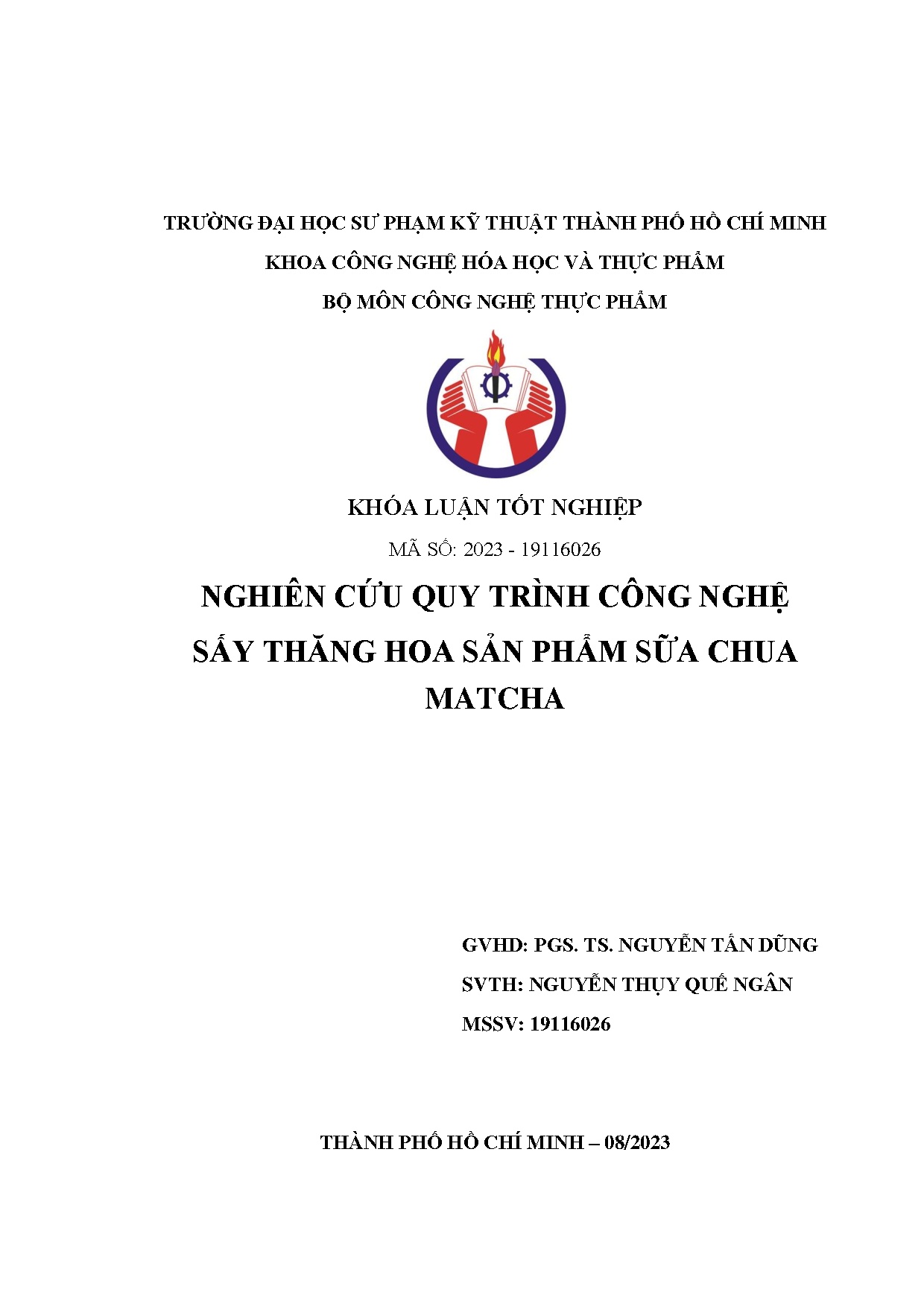 Đồ án tốt nghiệp - Nghiên cứu quy trình công nghệ sấy thăng hoa sản phẩm sữa chua matcha