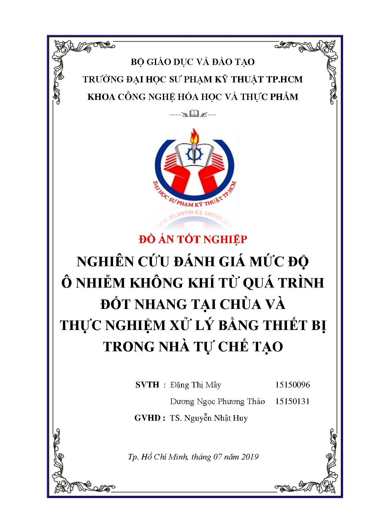 Đồ án tốt nghiệp - Nghiên cứu đánh giá mức độ ô nhiễm không khí từ quá trình đốt NTCVTNXLBTBTNTCT