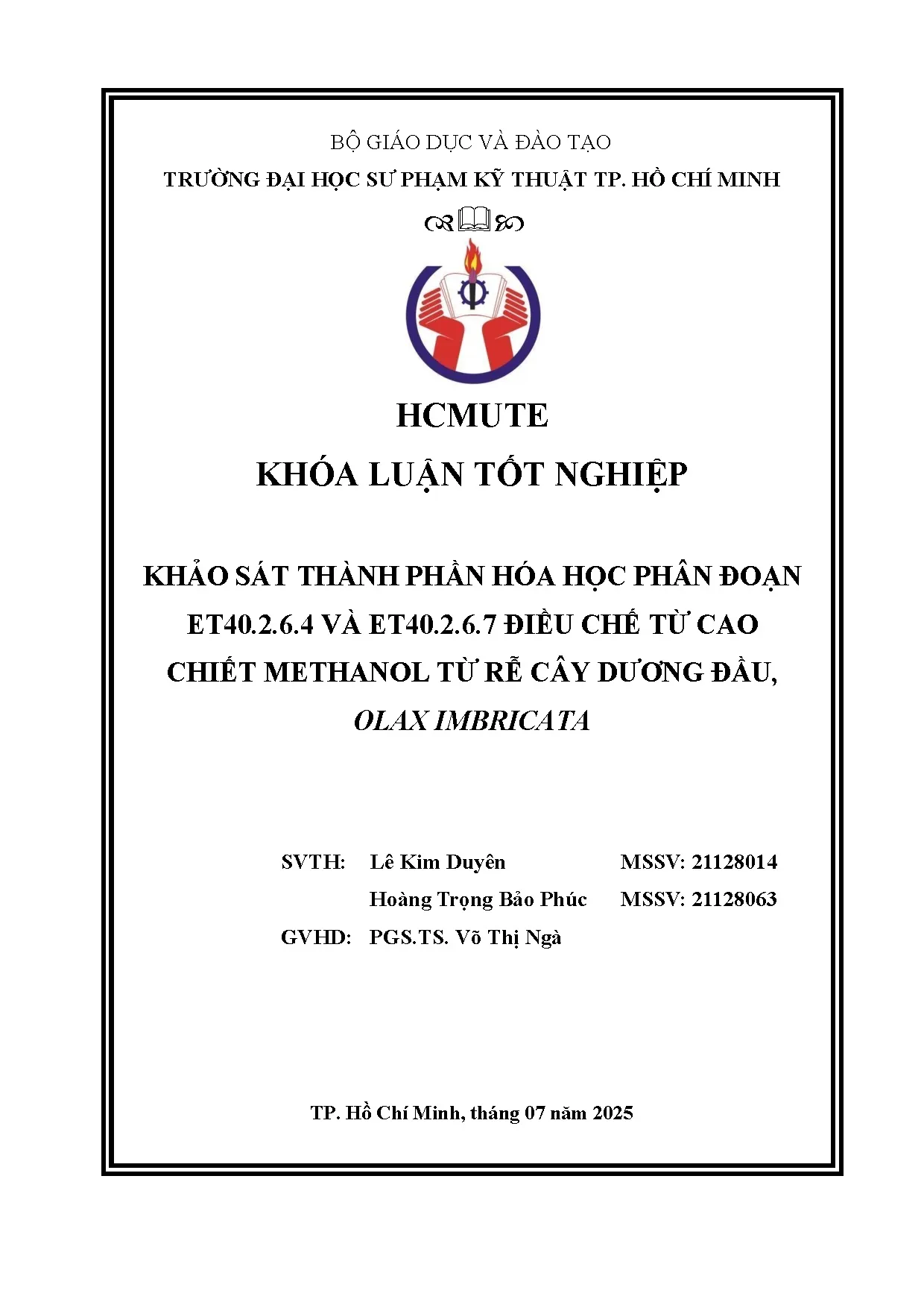 Đồ án tốt nghiệp - Khảo sát thành phần hóa học phân đoạn ET40.2.6.4 và ET40.2.6.7 điều CTCCMTRCDĐOI