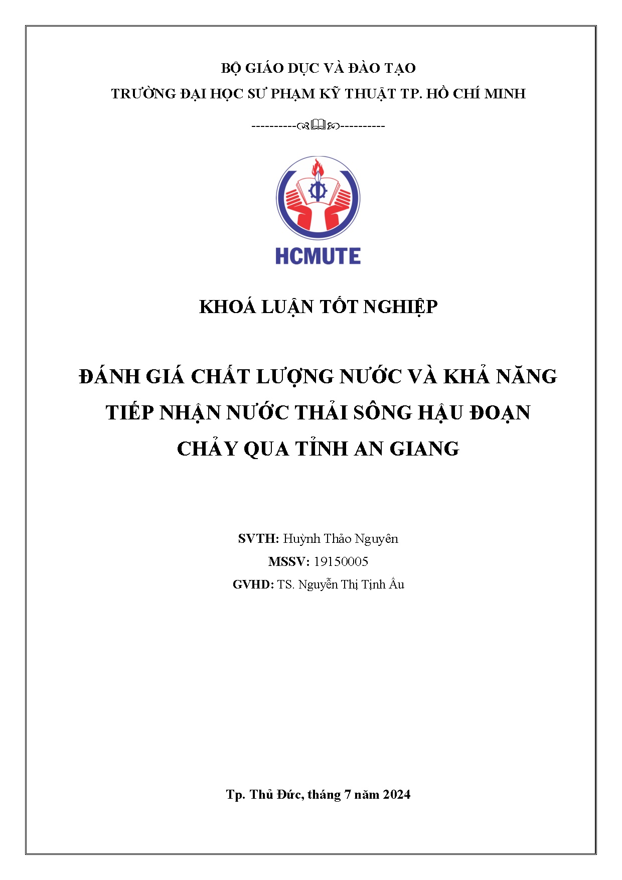 Đồ án tốt nghiệp - Đánh giá chất lượng nước và khả năng tiếp nhận nước thải sông Hậu đoạn chảy QTAG