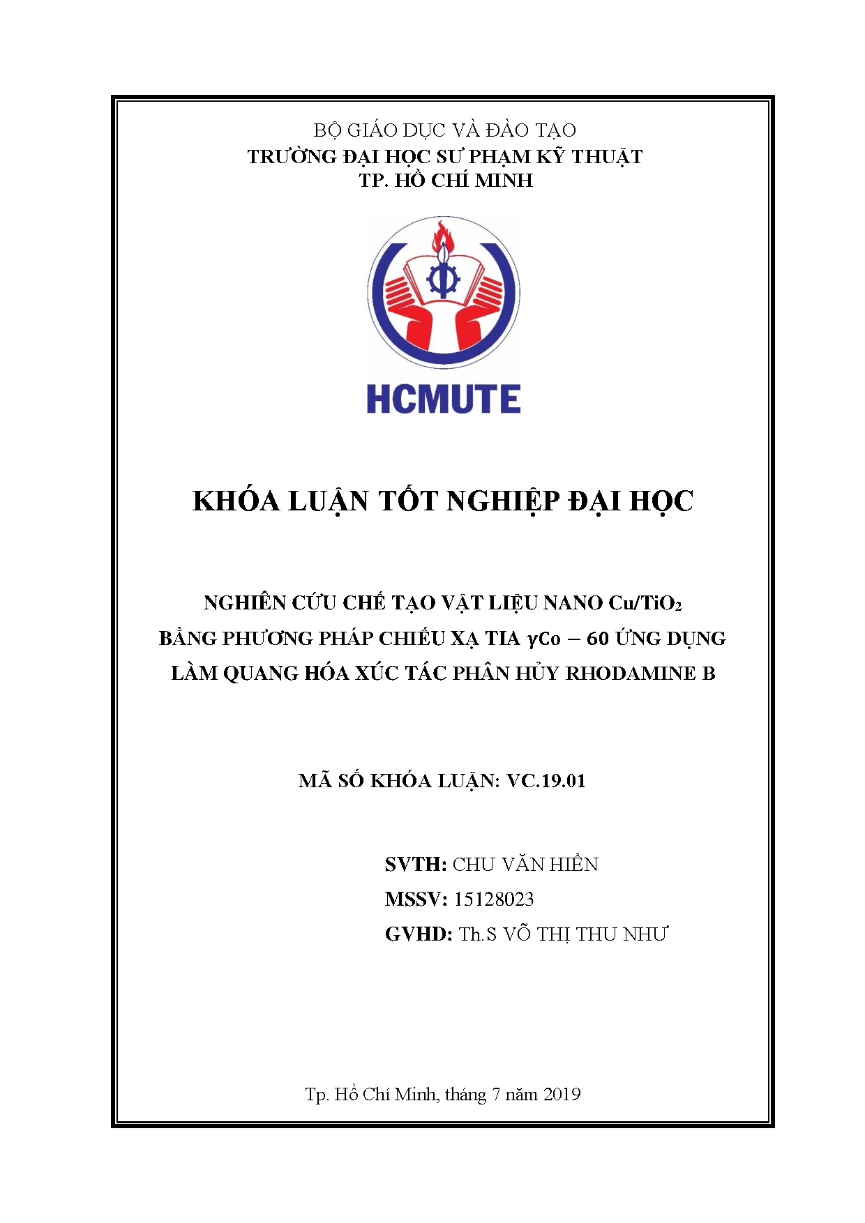 Đồ án tốt nghiệp - Nghiên cứu chế tạo vật liệu Nano Cu/TiO2 bằng phương pháp chiếu xạ TYỨDLQHXTPHRB