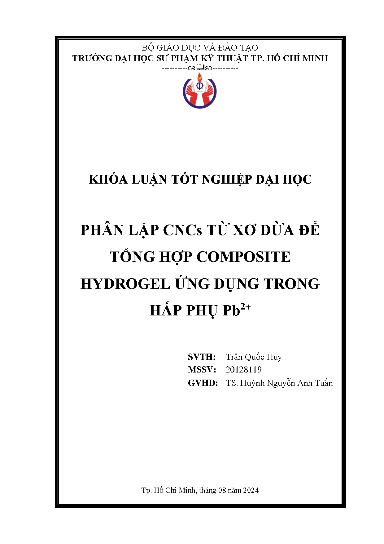 Đồ án tốt nghiệp - Phân lập CNCs từ xơ dừa để tổng hợp composite hydrogel ứng dụng trong hấp phụ P