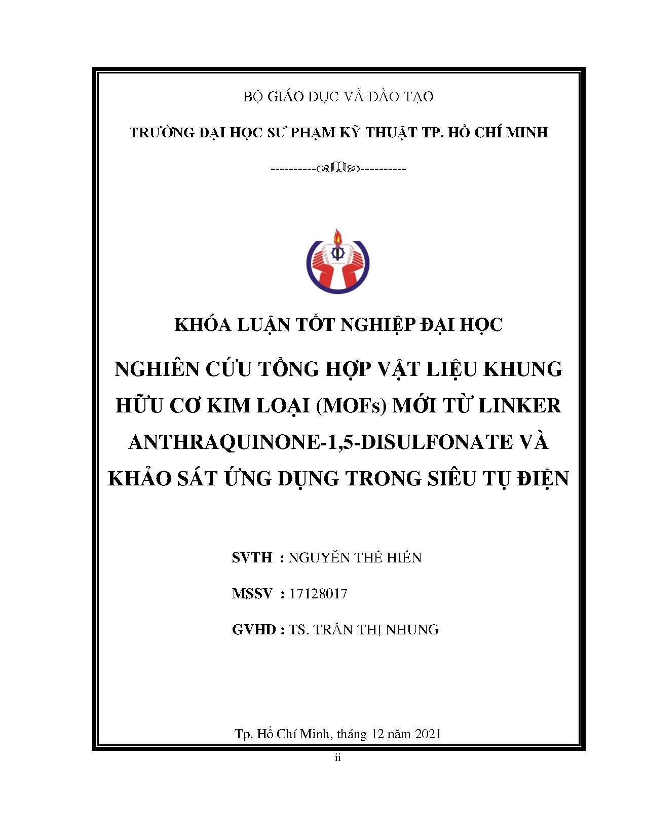 Đồ án tốt nghiệp - Nghiên cứu tổng hợp vật liệu khung hữu cơ kim loại (MOFs) mới từ LAVKSỨDTSTĐ