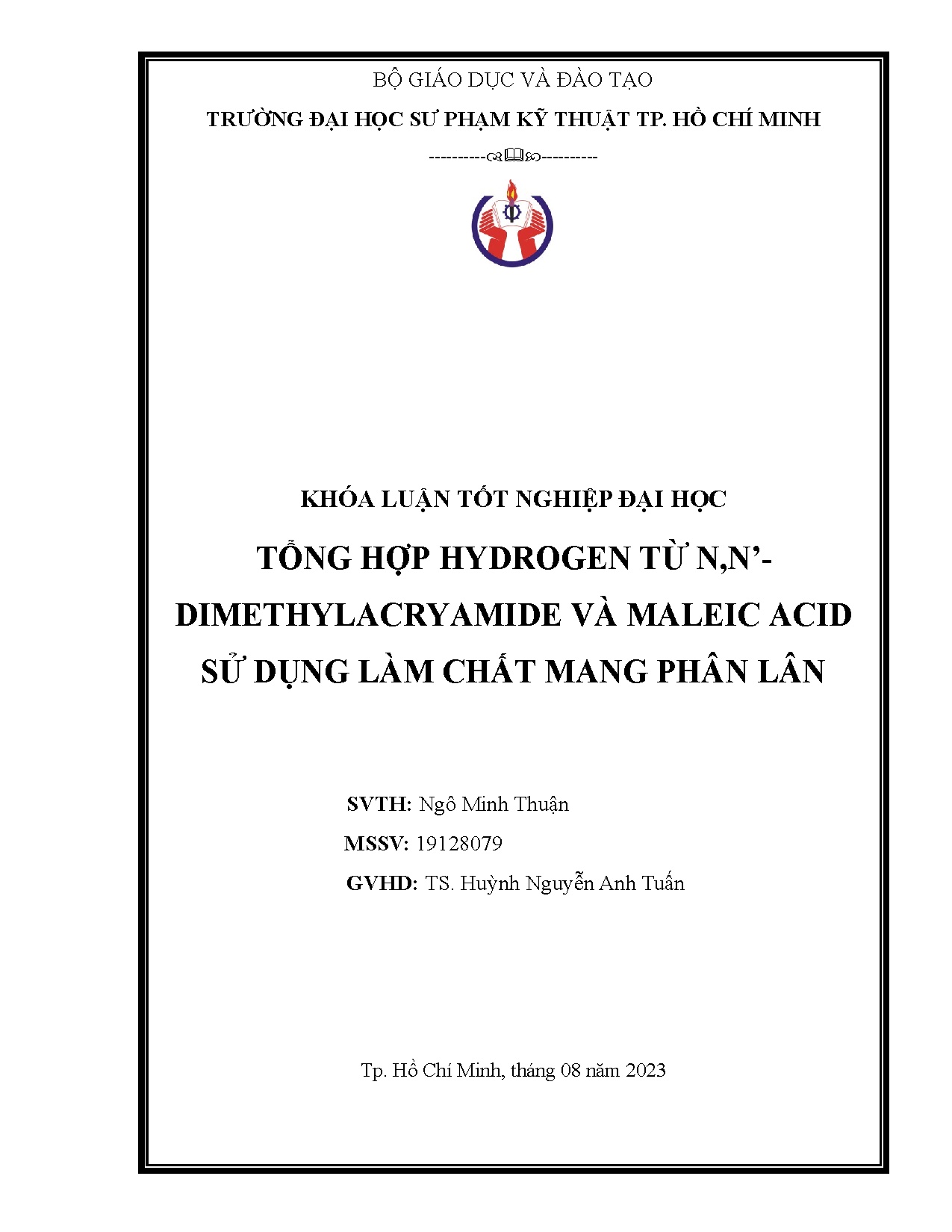 Đồ án tốt nghiệp - Tổng hợp Hydrogen từ N,N-dimethylacryamide và maleic acid sử dụng làm chất MPL