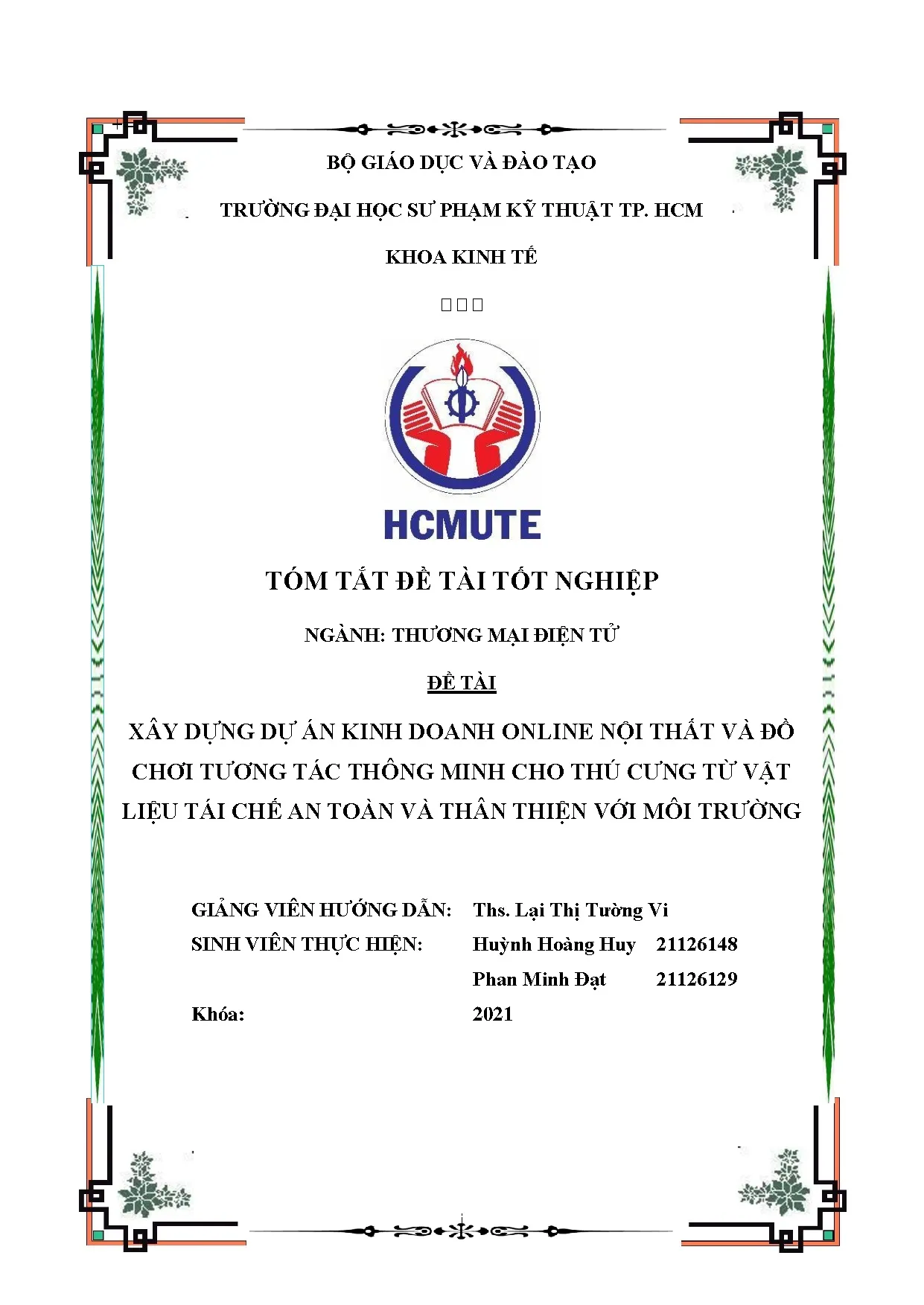 Đồ án tốt nghiệp - Xây dựng dự án kinh doanh online nội thất và đồ chơi tương tác TMCTCTVLTCATVTTMT