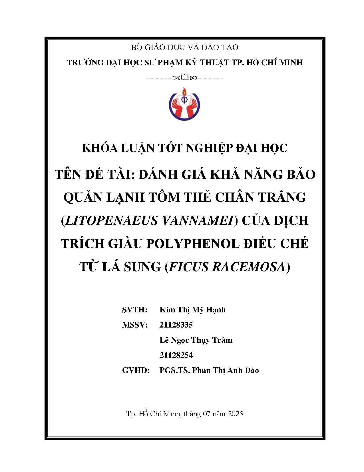 Đồ án tốt nghiệp - Đánh giá khả năng bảo quản lạnh tôm thẻ chân trắng (Litopenaeus VCDTGPĐCTLS ( R