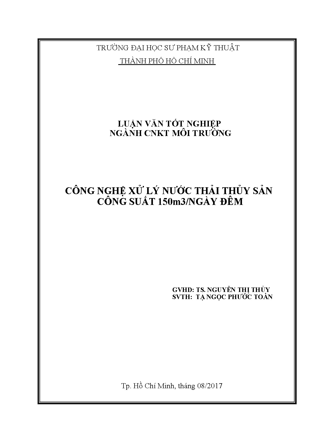 Đồ án tốt nghiệp - Công nghệ xử lý nước thải thủy sản công suất 150m3/ ngày đêm