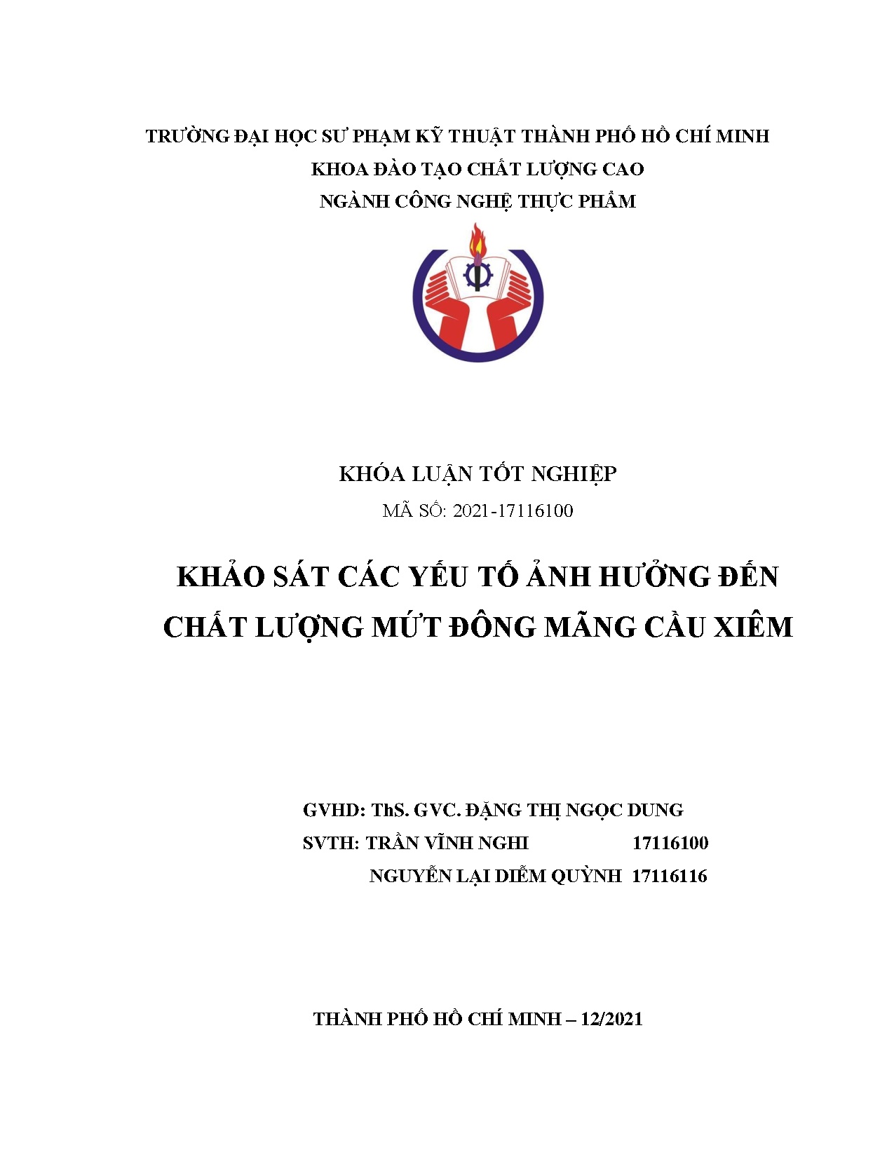 Đồ án tốt nghiệp - Khảo sát các yếu tố ảnh hưởng đến chất lượng mứt đông mãng cầu xiêm