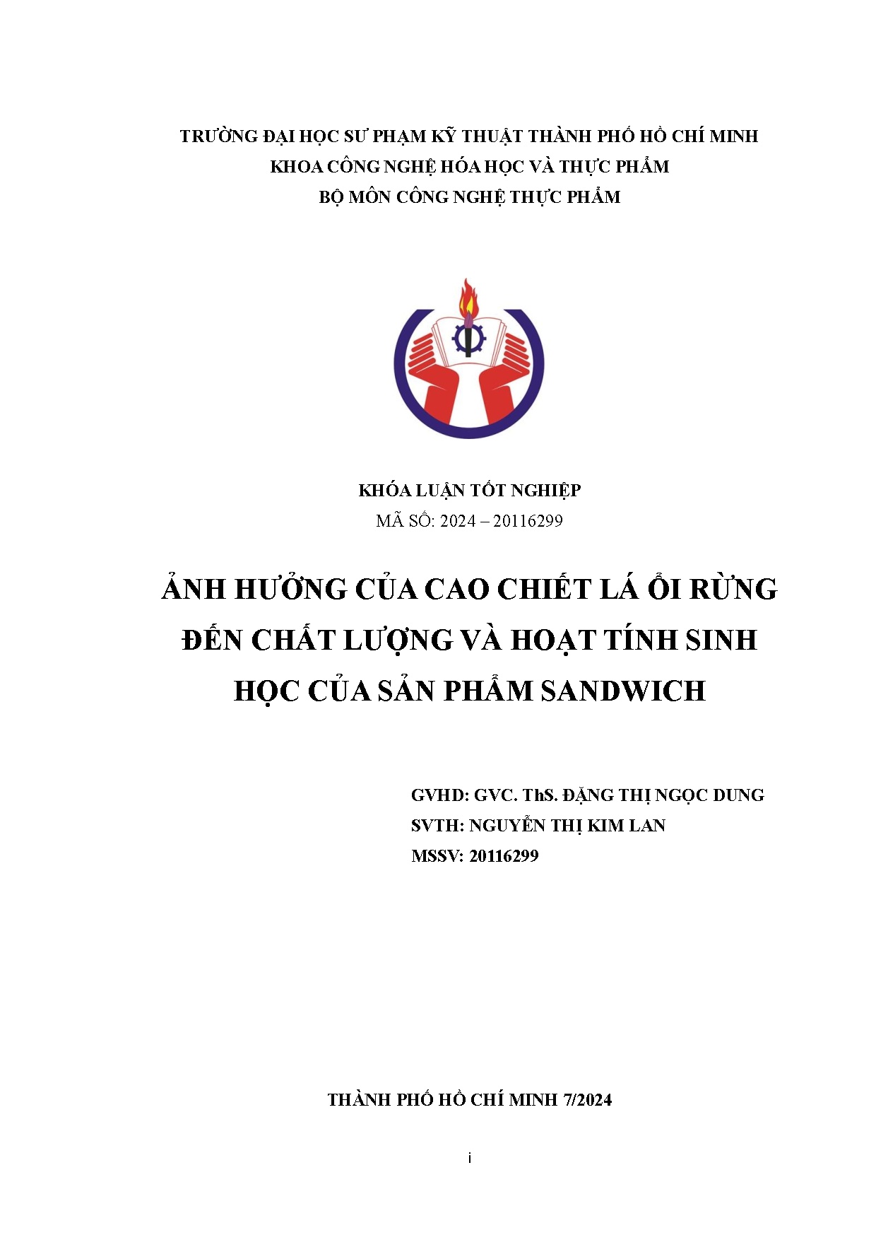 Đồ án tốt nghiệp - Ảnh hưởng của cao chiết lá ổi rừng đến chất lượng và hoạt tính sinh học của SPS