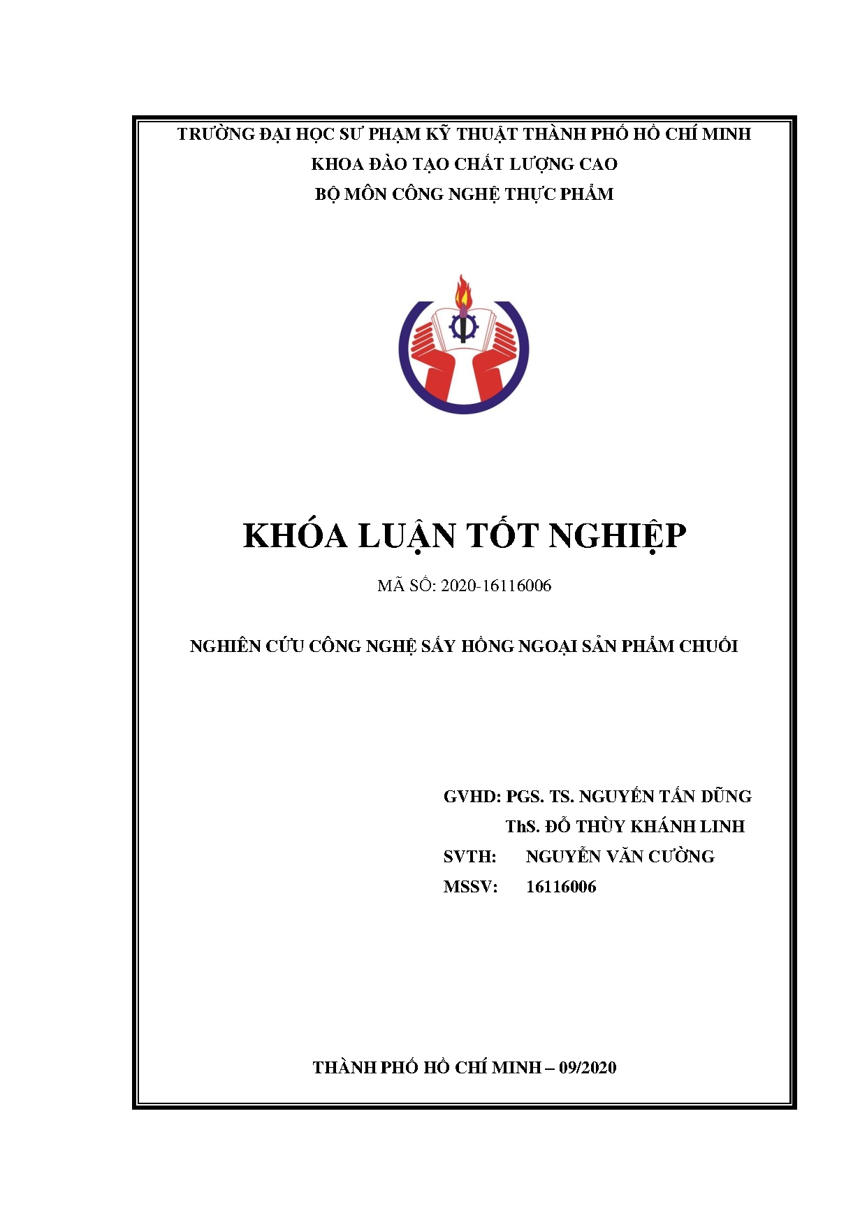 Đồ án tốt nghiệp - Nghiên cứu công nghệ sấy hồng sản phẩm chuối