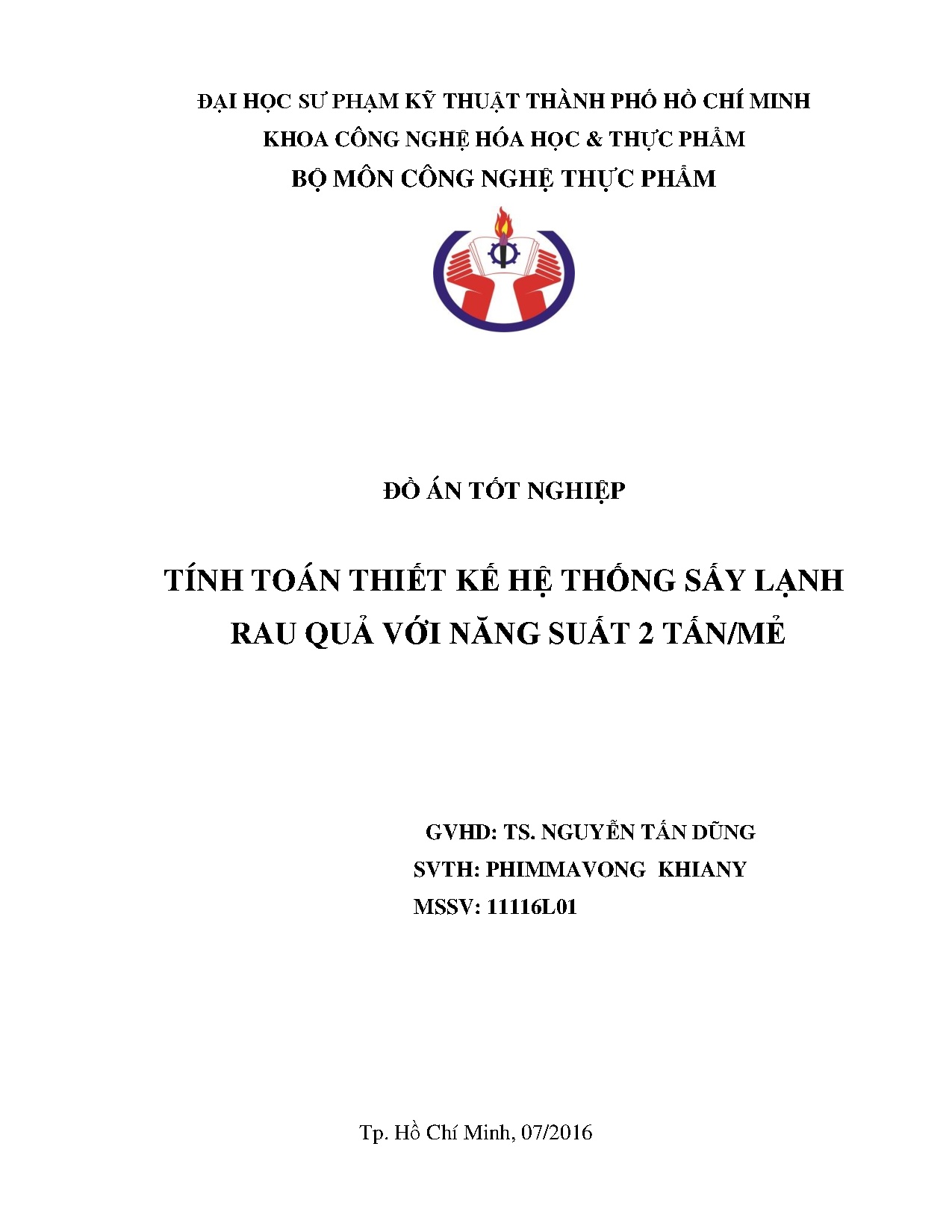 Đồ án tốt nghiệp - Tính toán thiết kế hệ thống sấy lạnh rau quả với năng suất 2 tấn/mẻ