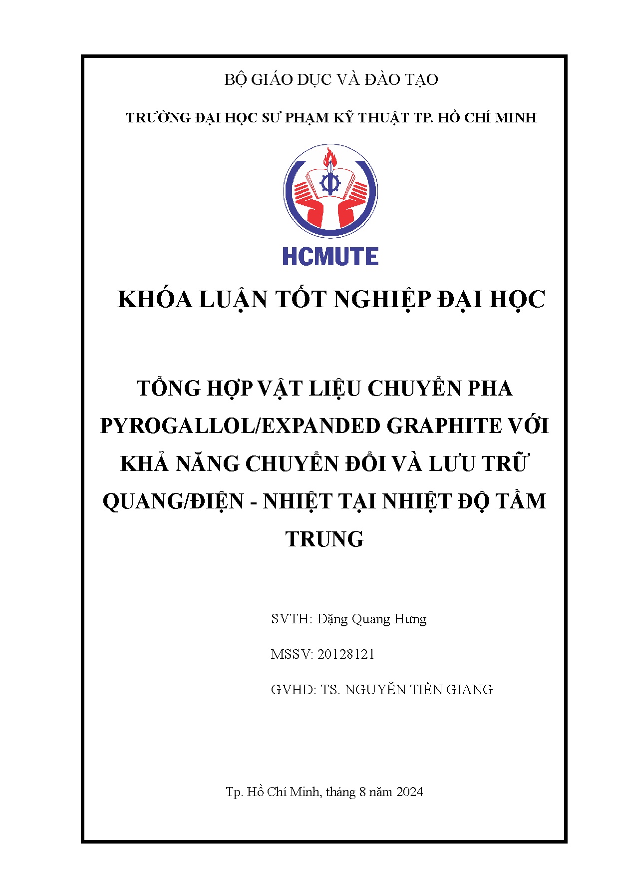 Đồ án tốt nghiệp - Tổng hợp vật liệu chuyển pha Pyrogallol/Expanded Graphite với KNCĐVLTQ - NTNĐTT