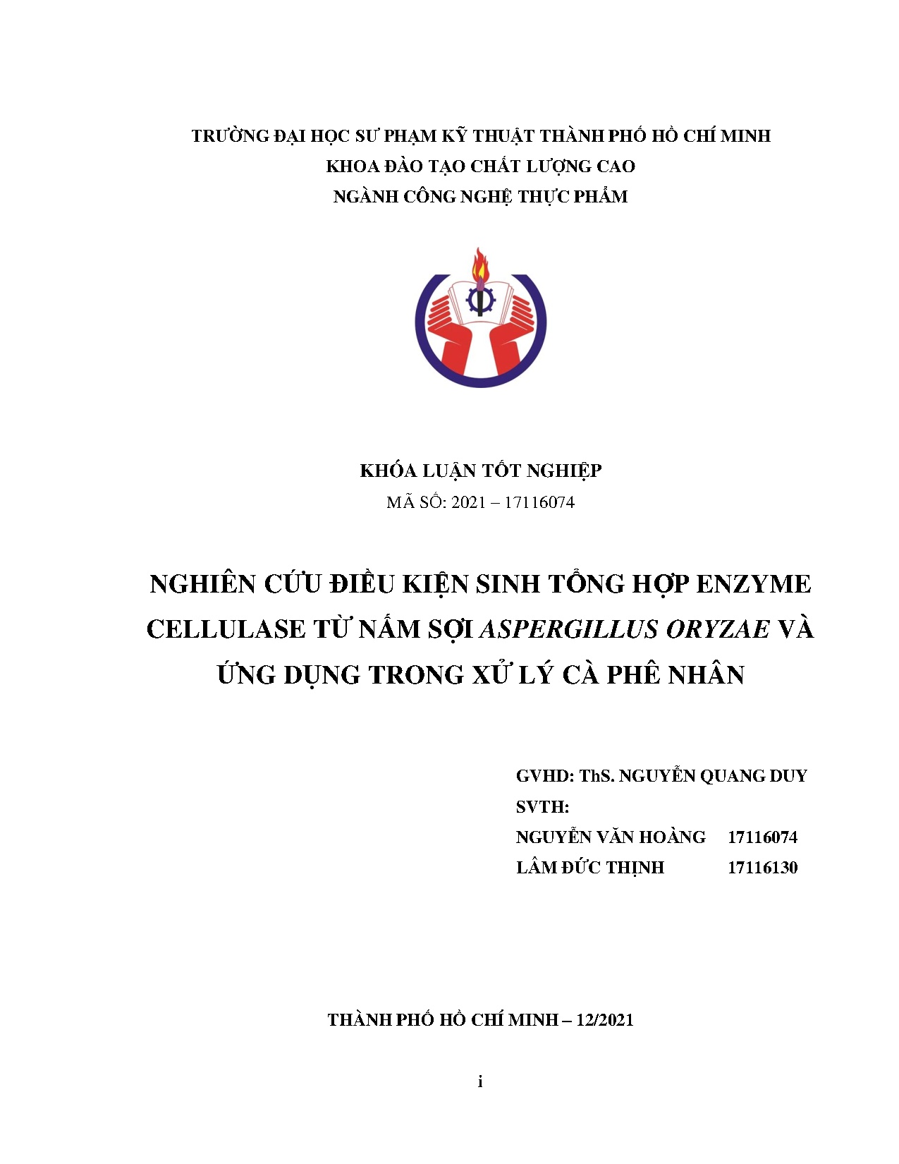 Đồ án tốt nghiệp - Nghiên cứu điều kiện sinh tổng hợp enzyme cellulase từ nấm sợi AOVỨDTXLCPN