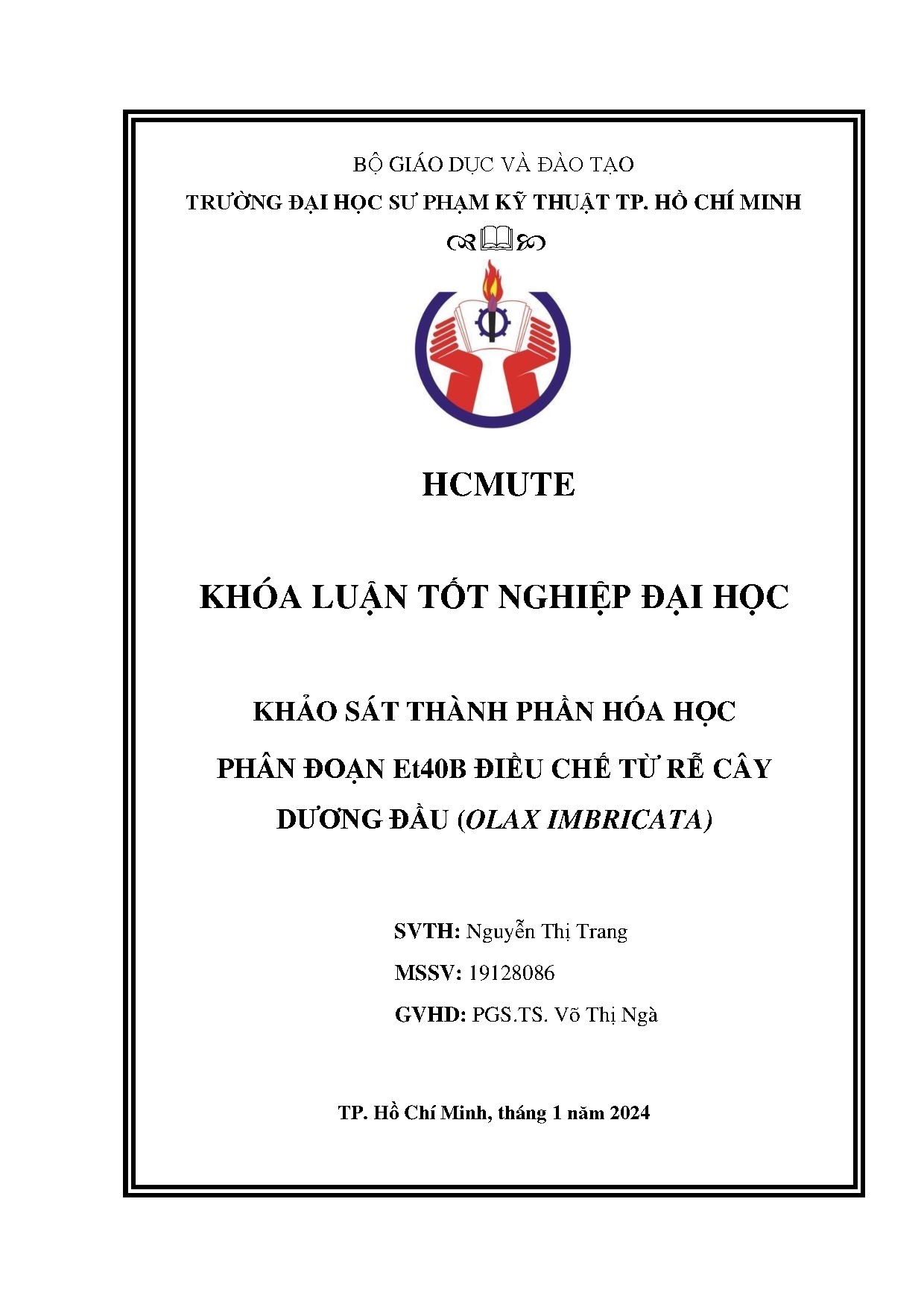 Đồ án tốt nghiệp - Khảo sát thành phần hóa học phân đoạn Et40B điều chế từ rễ cây Dương Đầu (Olax I