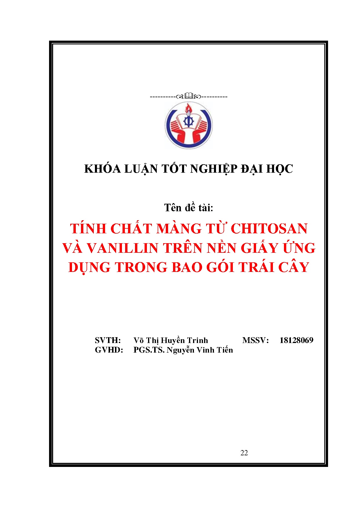 Đồ án tốt nghiệp - Tính chất màng từ Chitosan và Vanillin trên nền giấy ứng dụng trong bao gói TC