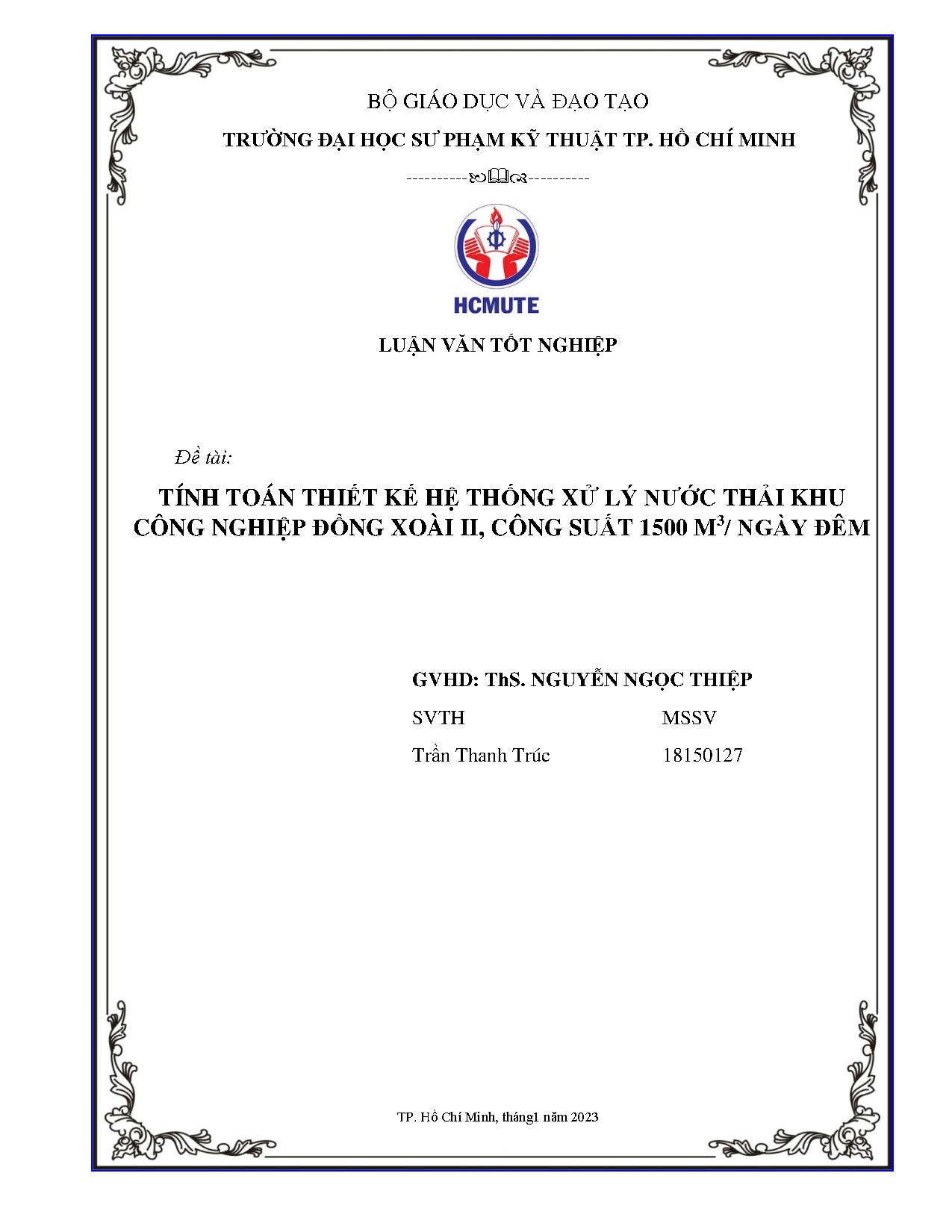 Đồ án tốt nghiệp - Tính toán thiết kế hệ thống xử lí nước thải khu công nghiệp Đồng Xoài II, CS 1 Đ