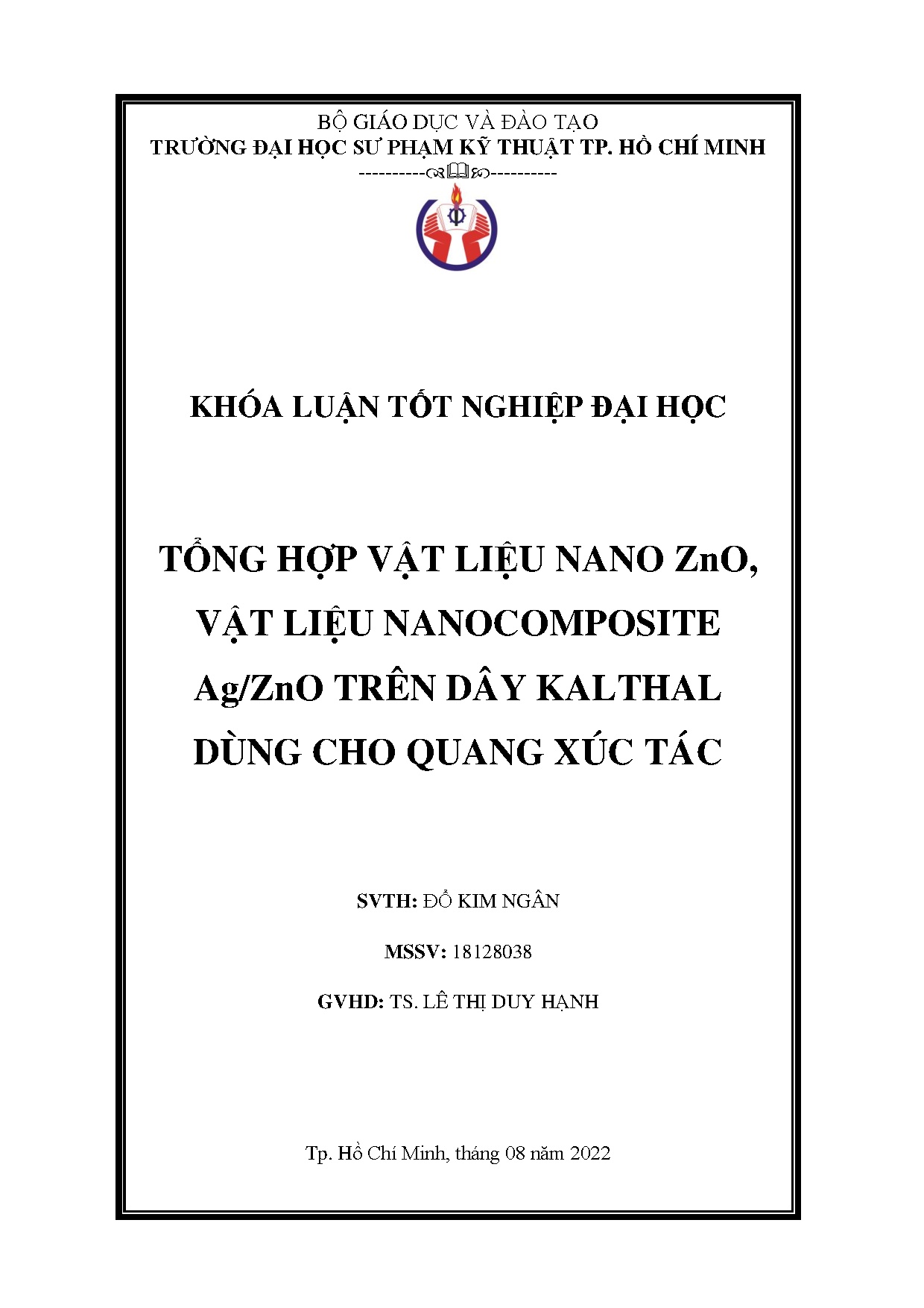 Đồ án tốt nghiệp - Tổng hợp vật liệu Nano ZnO, vật liệu Nanocomposite Ag/ZnO trên dây Kalthal DCQXT