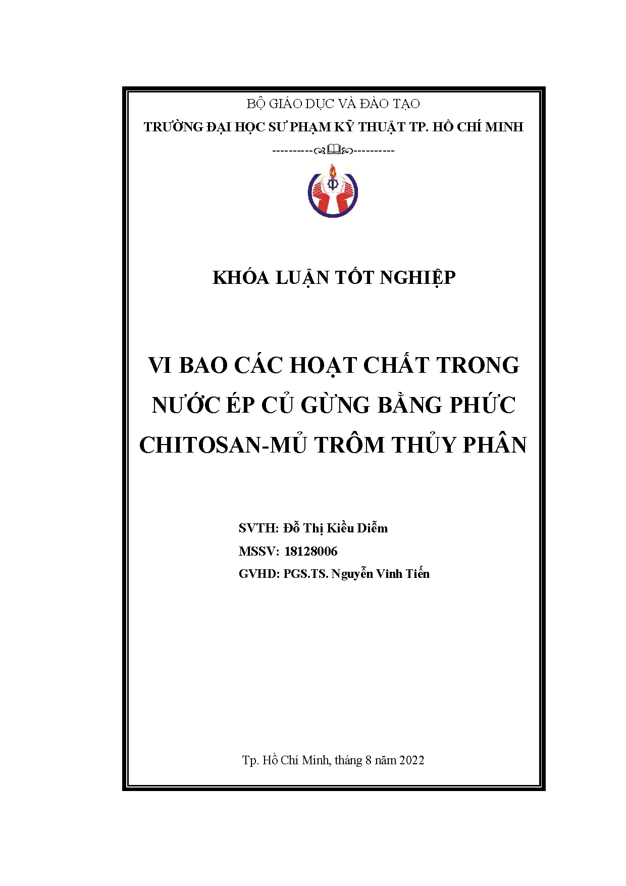 Đồ án tốt nghiệp - Vi bao các hoạt chất trong nước ép củ gừng bằng phức Chitosan-Mủ trôm thủy phân