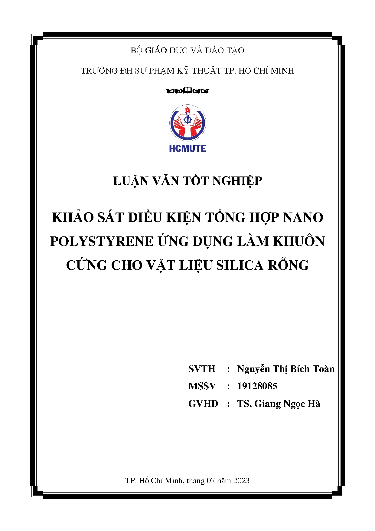 Đồ án tốt nghiệp - Khảo sát điều kiện tổng hợp nano polystyrene ứng dụng làm khuôn cứng cho vật LSR