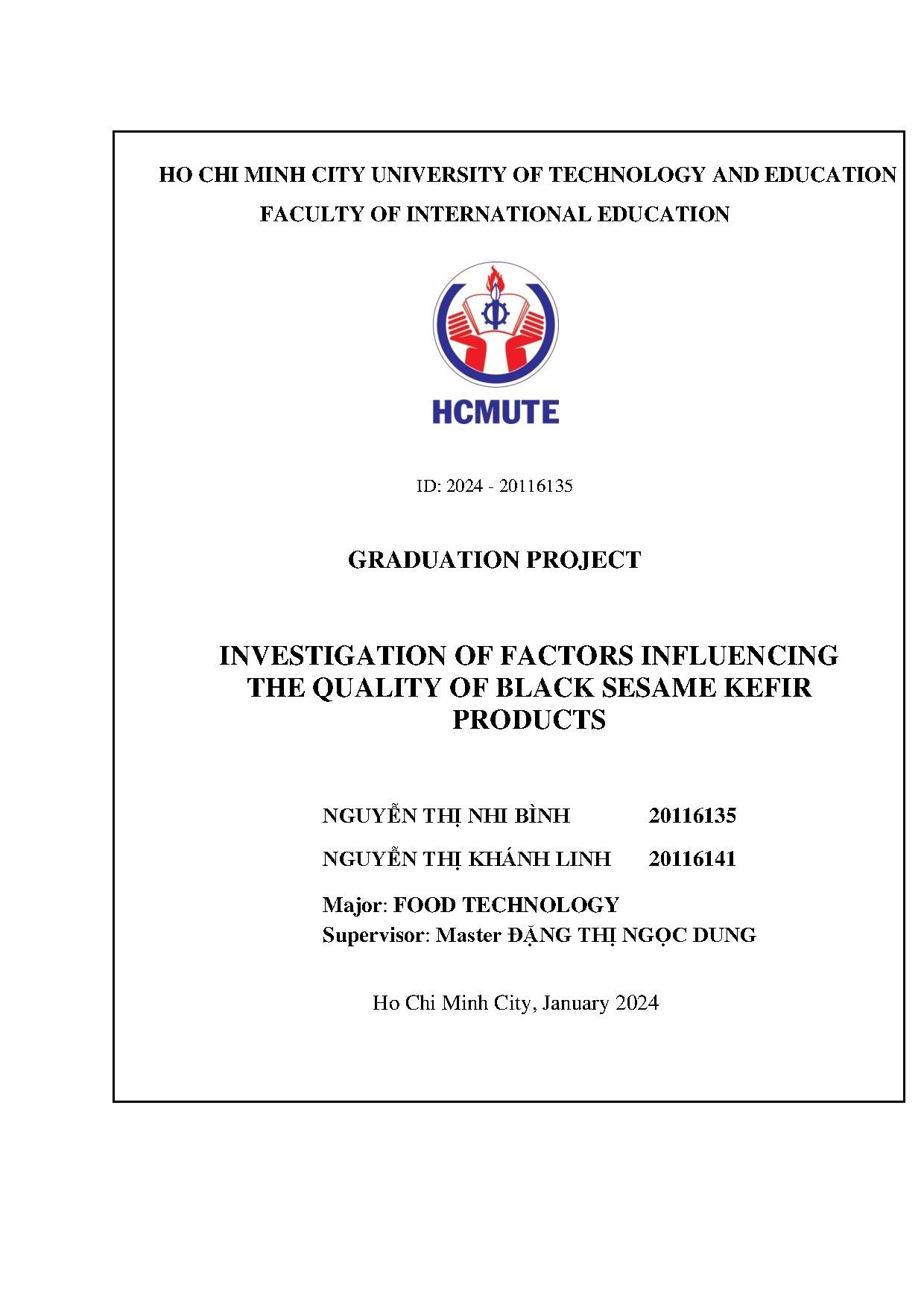 Đồ án tốt nghiệp - Investigation of factors influencing the quality of black sesame kefir products